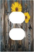 Rustic Barn Sunflower Wooden Daisy Flower Plank Outlet Covers 1 Gang Duplex Light Switch Cover Decorative Switch Plates Electrical Receptacle Faceplate Wall Plate for Farmhouse Home Decor