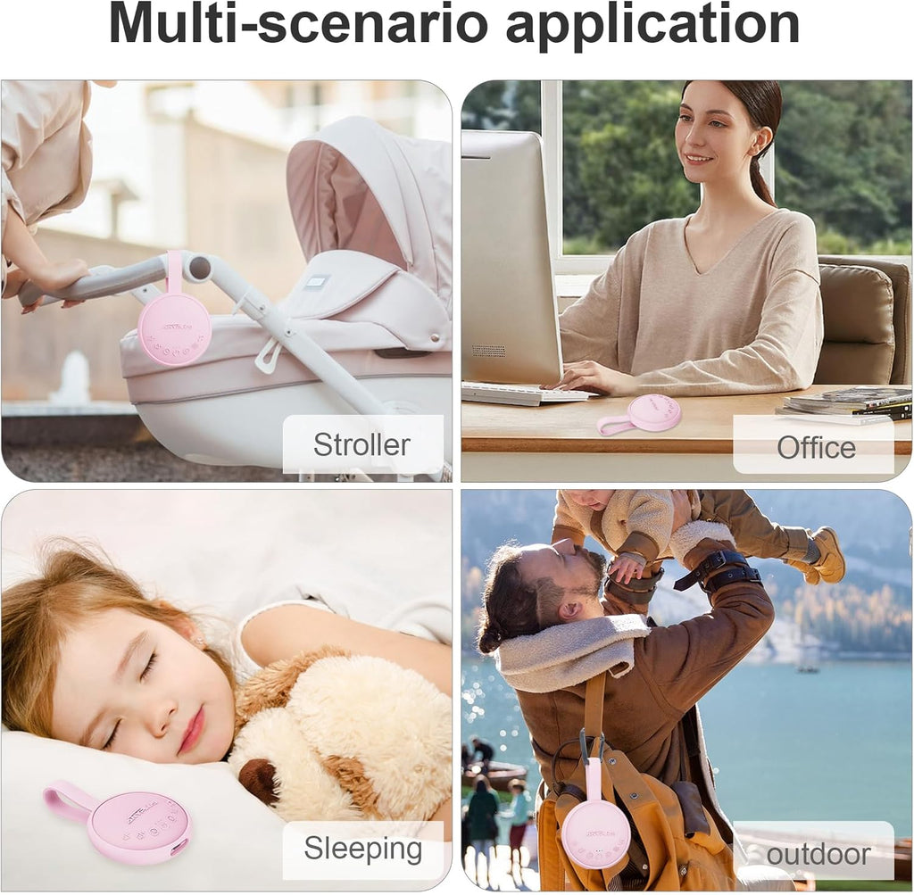 White Noise Sound Machine for Sleeping Adults & Baby, Portable Noise Machine with 24 Soothing Sounds, Bluetooth 5.1, Battery Powered, 3 Timer Settings, Memory Function for Home, Office, Travel (Pink)
