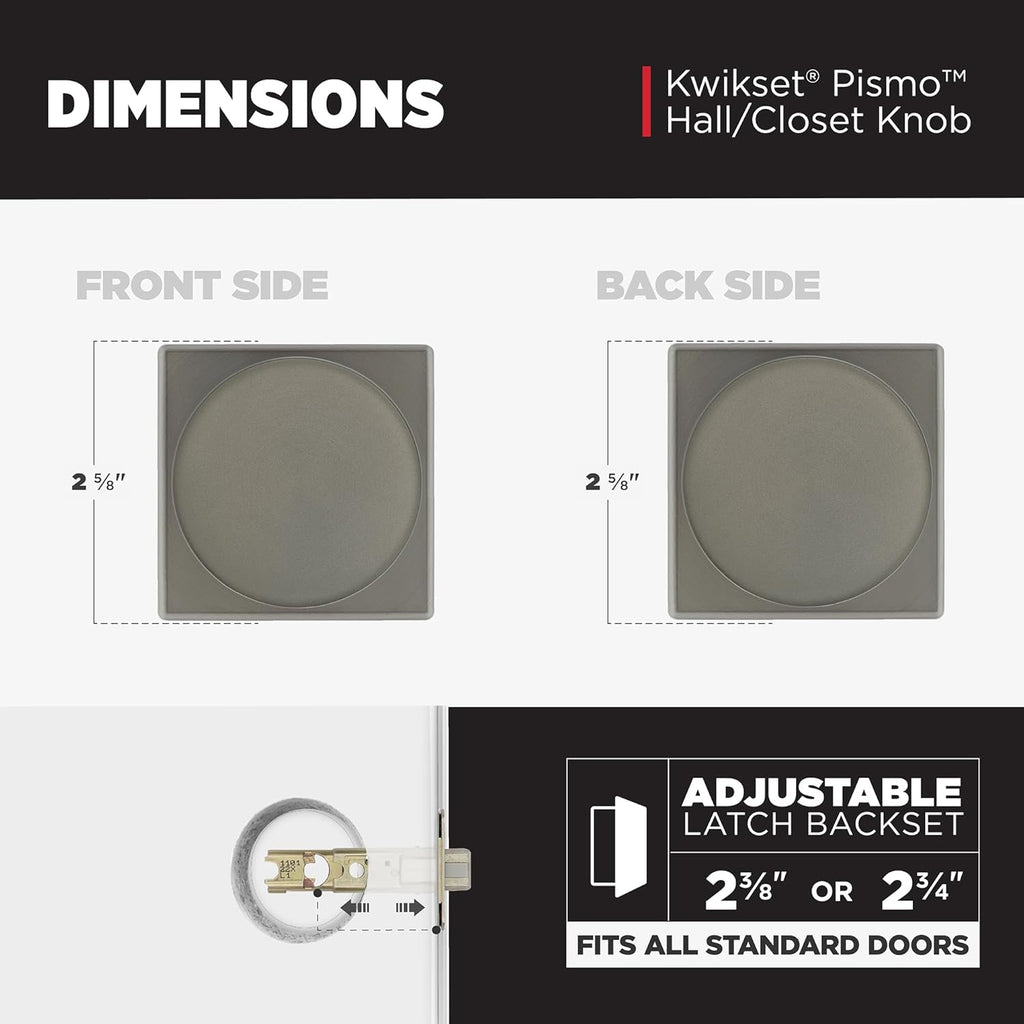 Kwikset Pismo Interior Square Passage Door Knob, Handle for Closet and Hallway Doors, Non-Locking Doorknob, Gunmetal