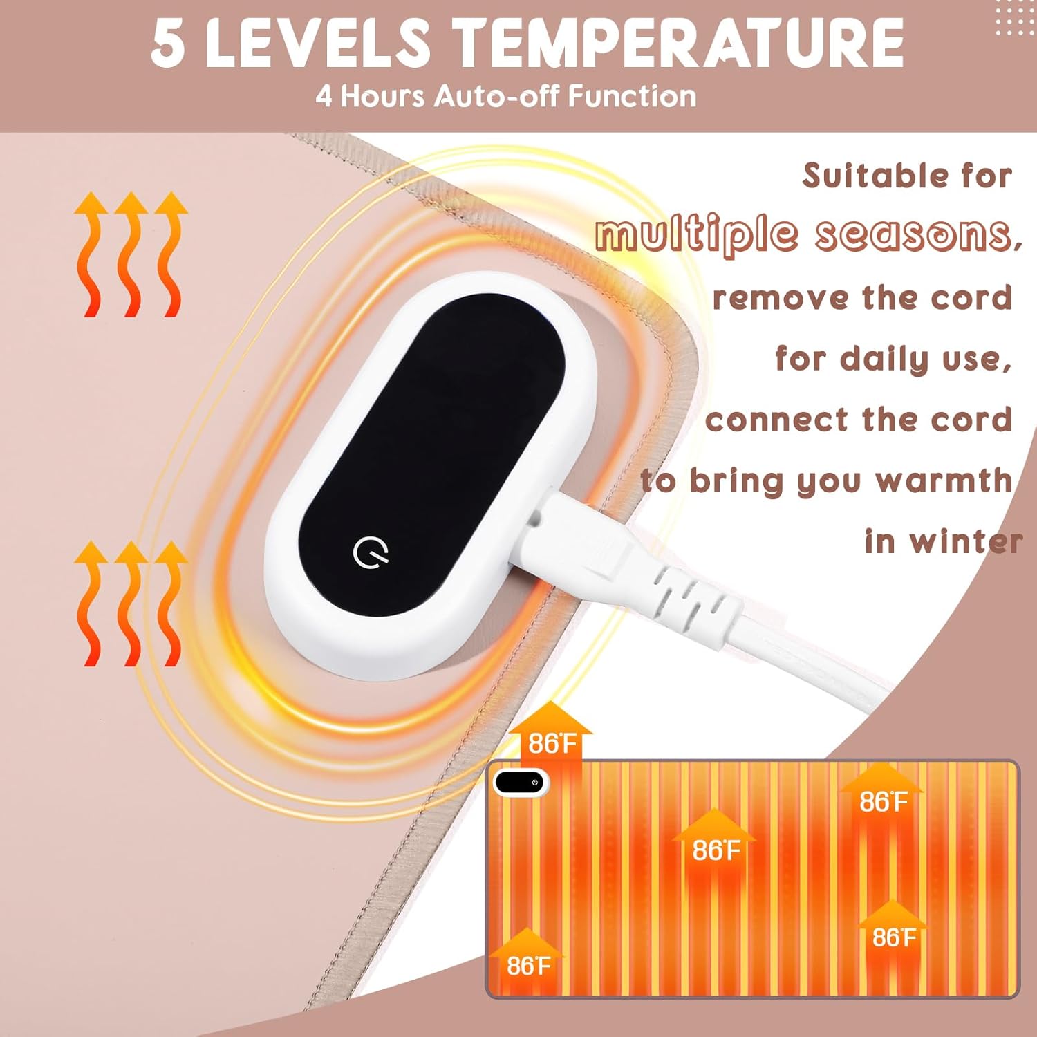 Konohan Heated Large Desk Mat PU Leather Warm Mouse Pad with 5 Heating Level & 4 Hour Auto Shut-Off Heating Keyboard Pad Warmer Gaming Mice Mat Only Supports 110v(Khaki Color,23.6"x 14.2")