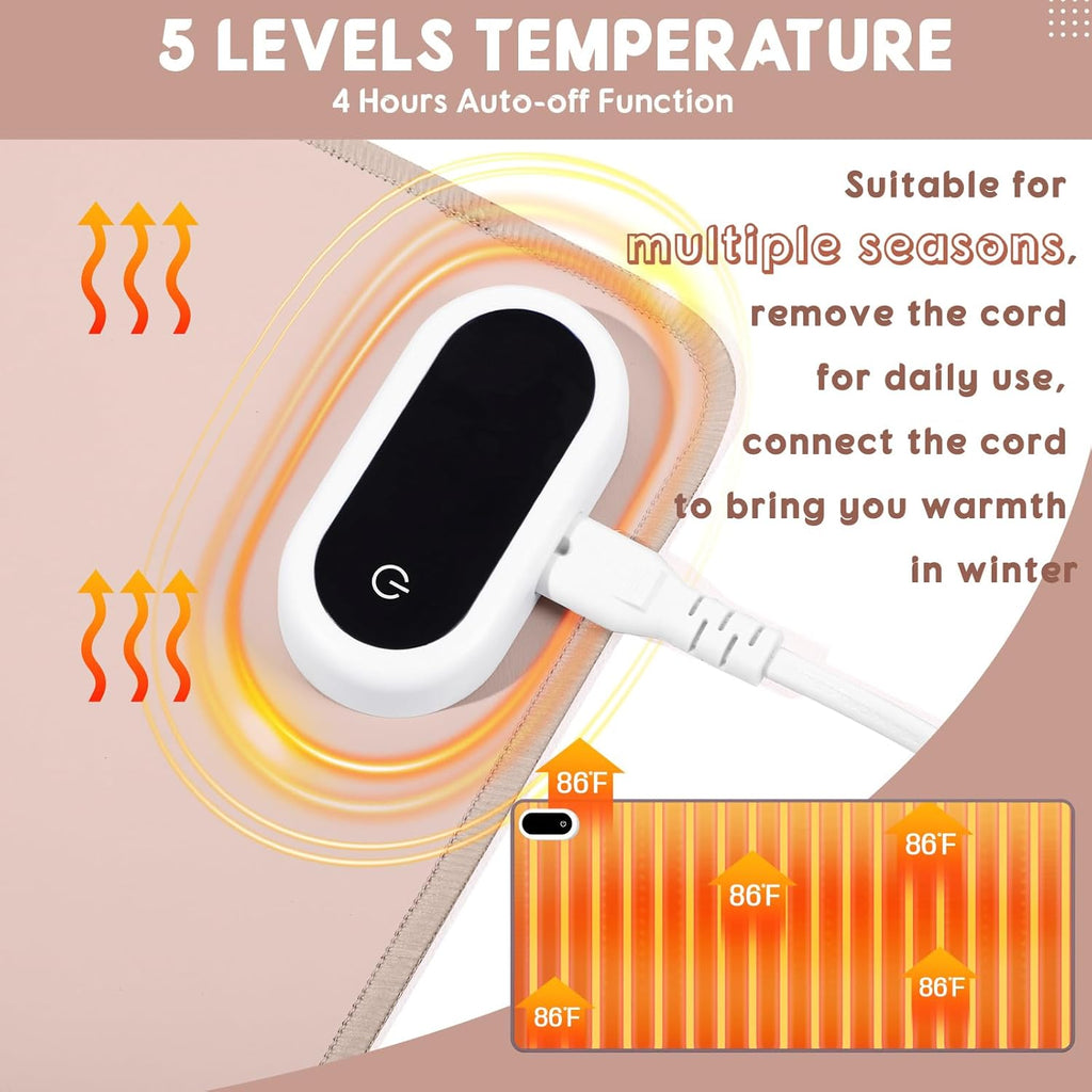 Konohan Heated Large Desk Mat PU Leather Warm Mouse Pad with 5 Heating Level & 4 Hour Auto Shut-Off Heating Keyboard Pad Warmer Gaming Mice Mat Only Supports 110v(Khaki Color,31.5" X 13")