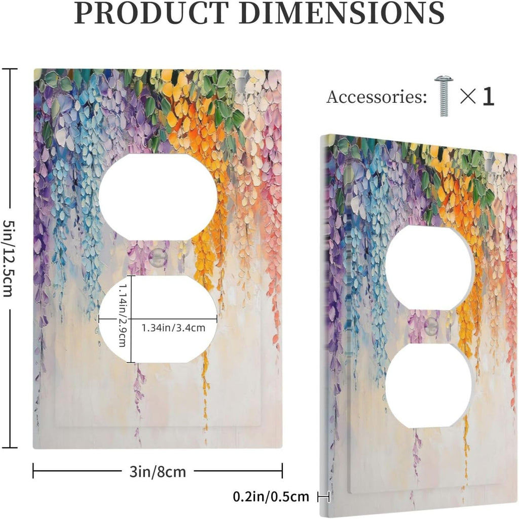 Colorful Wildflower Wisteria Cascade Floral Flower Outlet Covers 1 Gang Duplex Light Switch Cover Decorative Switch Plates Electrical Receptacle Faceplate Wall Plate for Bedroom Living Room Decor