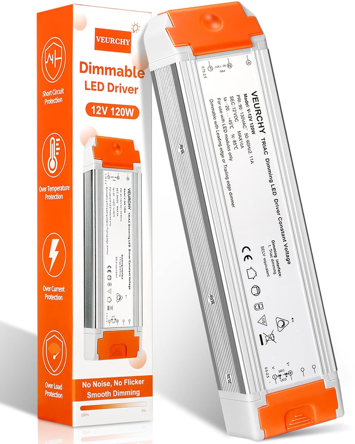 120W LED Driver 12v Dimmable, AC 120V to DC 12V 120 Watt LED Dimmable Transformer 10A Compatible with Lutron & Leviton Dimmer Switches,12 volt Power Supply for LEDs Strip Light, Cabinets Light