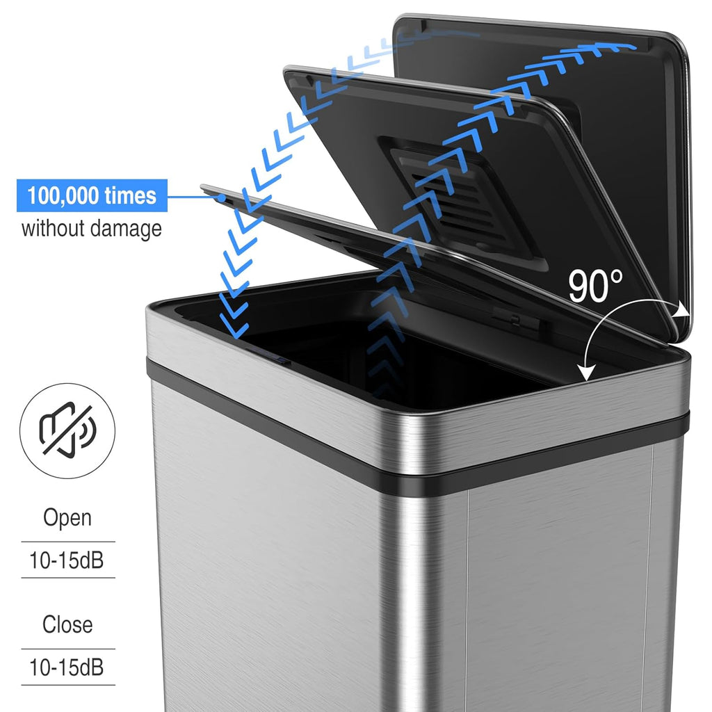70L / 18.5 Gallon Smart Automatic Trash Can with Deodorizer Compartment, Stainless Steel Body and Mute Sensor Lid for Kitchen Office Living Room and More, Assemble Large Capacity Garbage Can - Silver