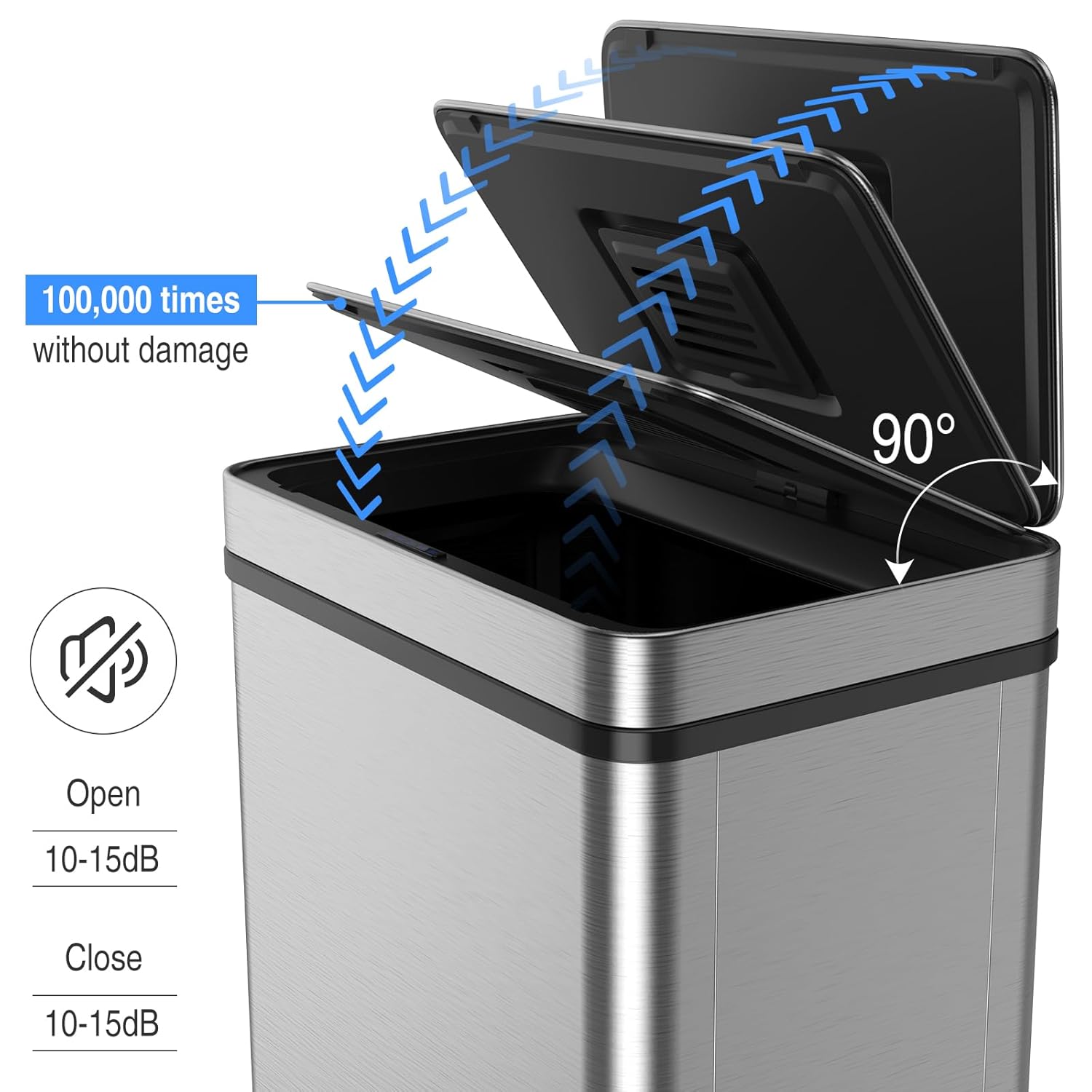 70L / 18.5 Gallon Smart Automatic Trash Can with Deodorizer Compartment, Stainless Steel Body and Mute Sensor Lid for Kitchen Office Living Room and More, Assemble Large Capacity Garbage Can - Silver