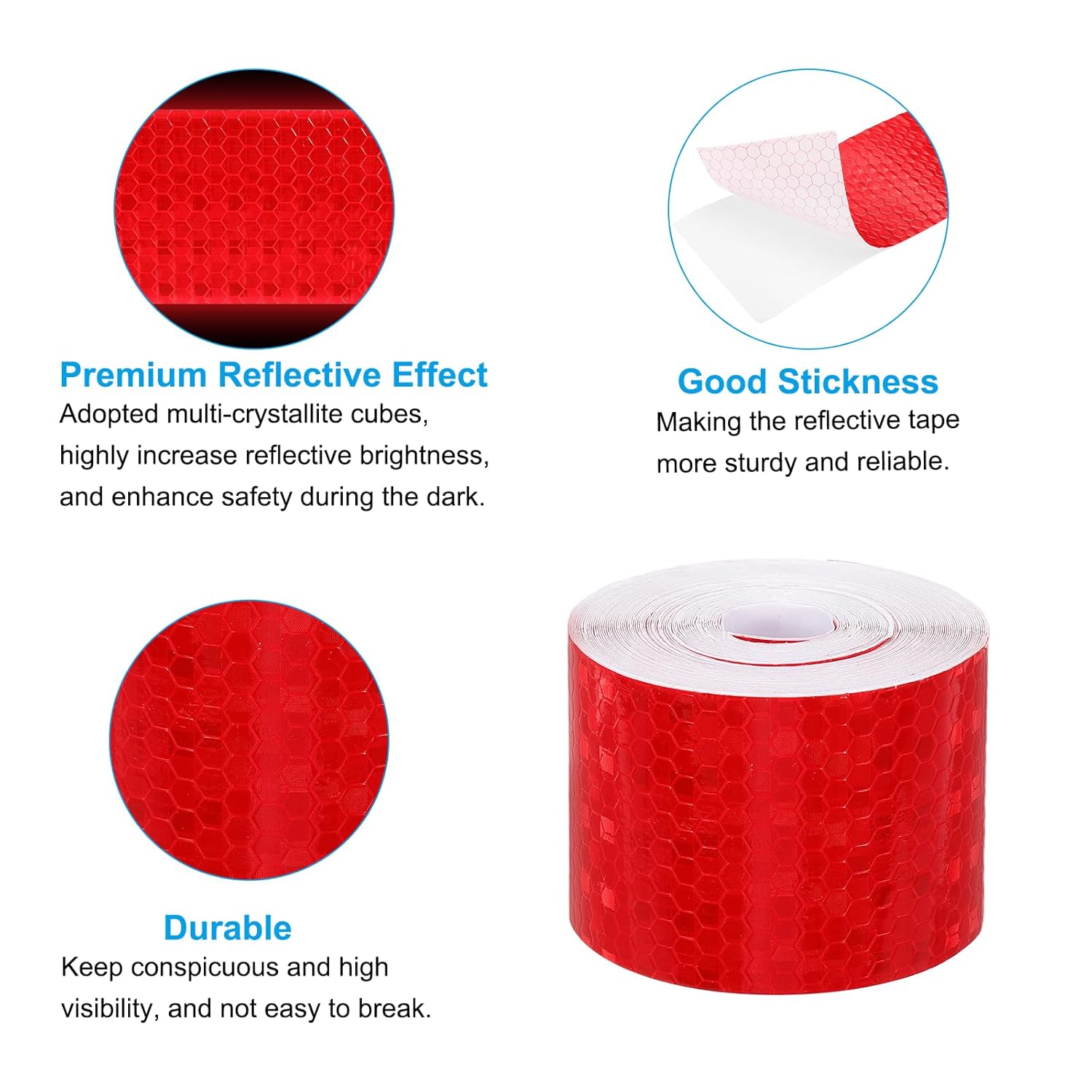 PATIKIL 2 Inch x 33 ft Reflective Tape, 1 Roll Waterproof Self Adhesive High Visibility Caution Warning Safety Tape Reflector with Scraper for Trucks Trailers Cars, Red