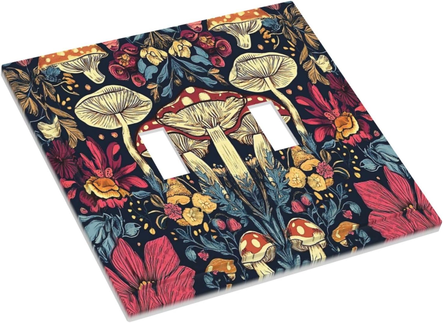 Decorative Switch Plate Covers Coloful Red Yellow Orange Magical Mushroom Forest 2 Gang Double Toggle Light Switch Cover Plate Electrical Wall Plate Outlet Cover for Bedroom Home Decor