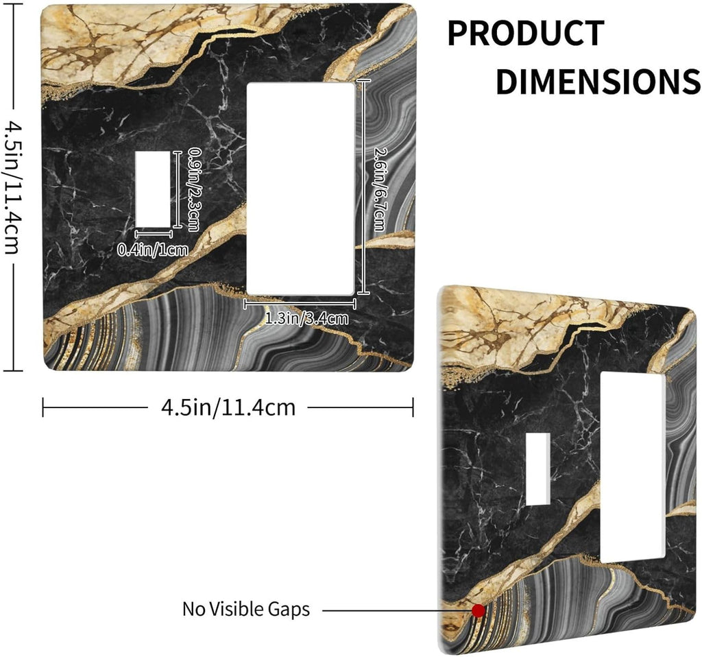 Decorative Outlet Covers Modern Abstract Black Gold Marble 2 Gang Wall Plate Single Toggle 1 Rocker Light Switch Cover Switch Plate Covers for Bathroom Kitchen Home Decor