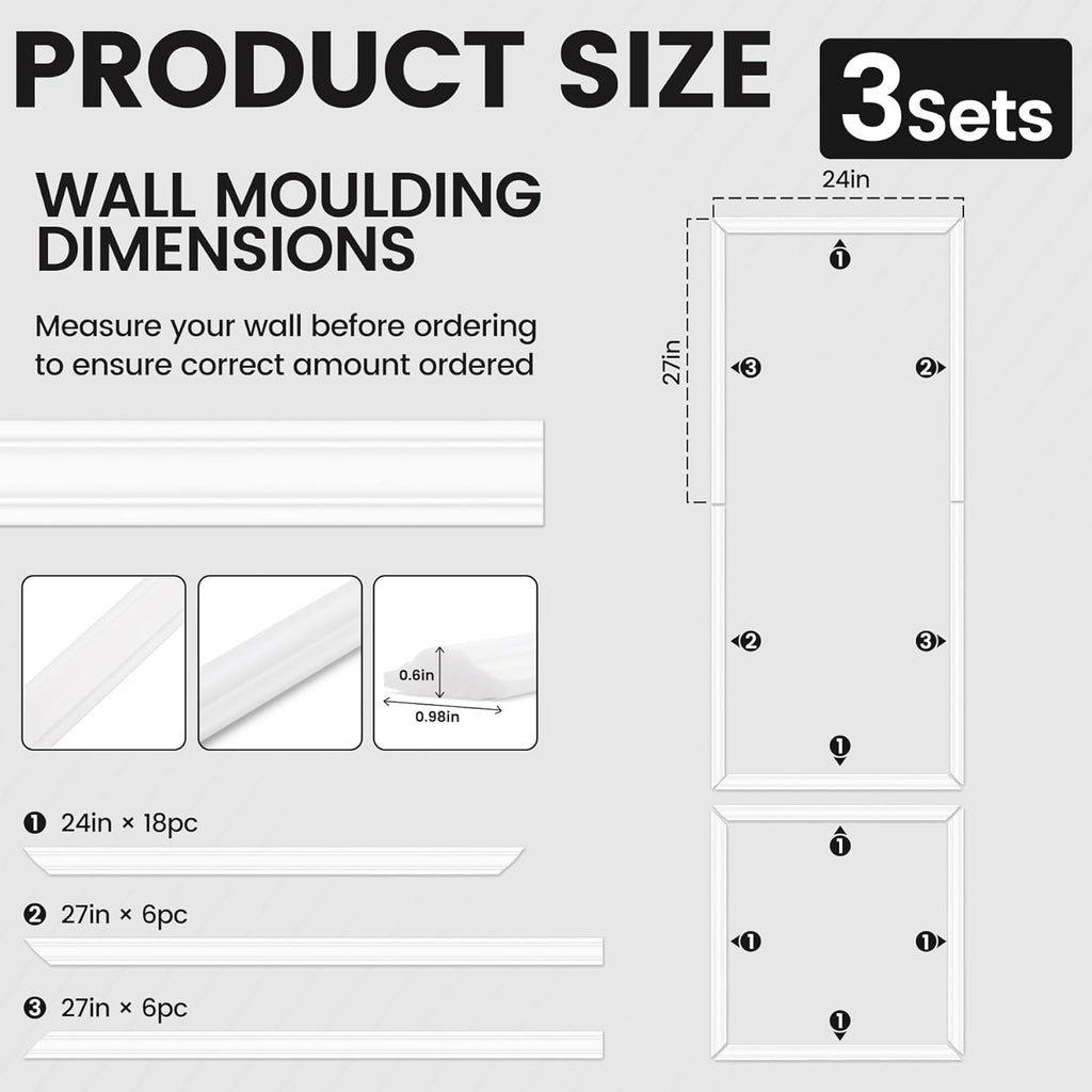 Peel and Stick Wainscoting Panels Kit, Premade Wall Molding Peel and Stick Panels for Interior Wall Trim, Easy DIY Wainscoting Panels Peel and Stick Decor