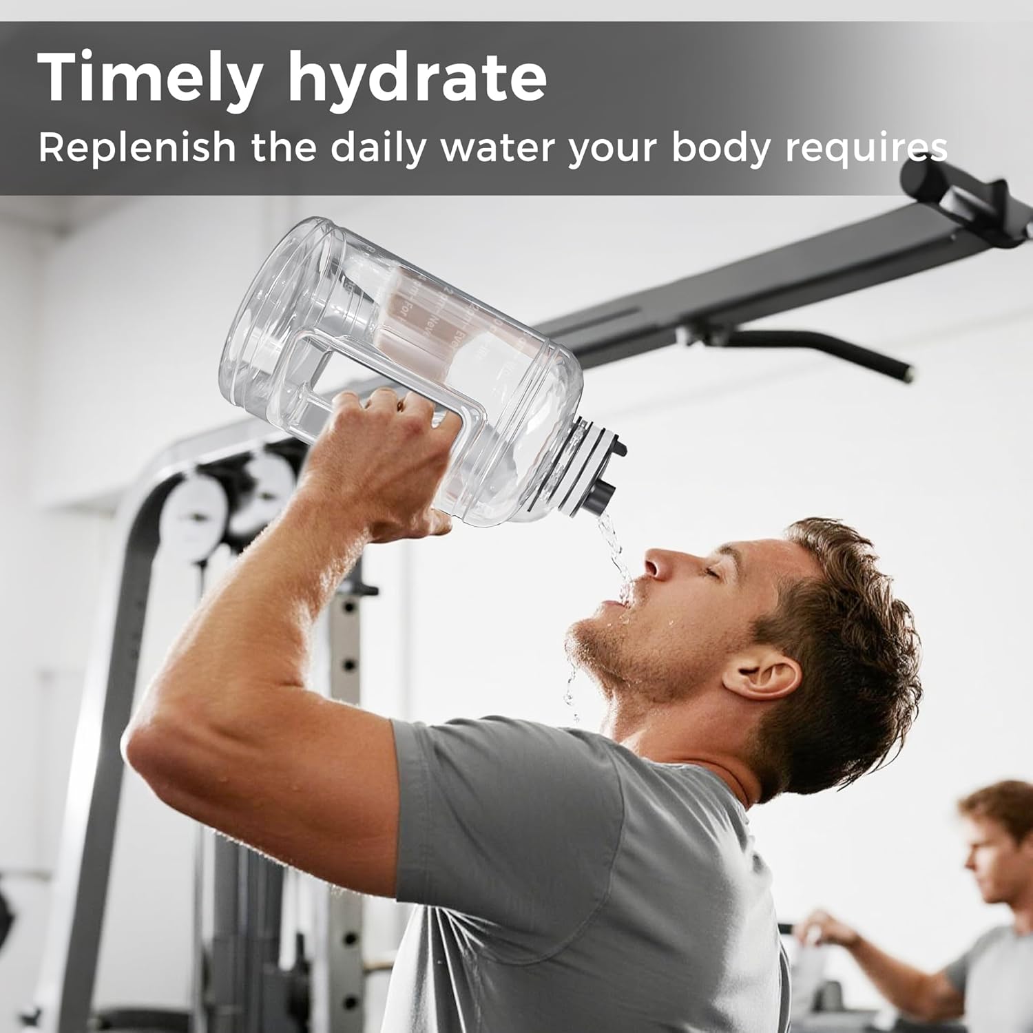 Large Water Bottle with Motivational Time Marker, Water Jug with Handle, Clear Sport Bottle for Gym Camping Workout Outdoors (0.5 Gallon Clear)
