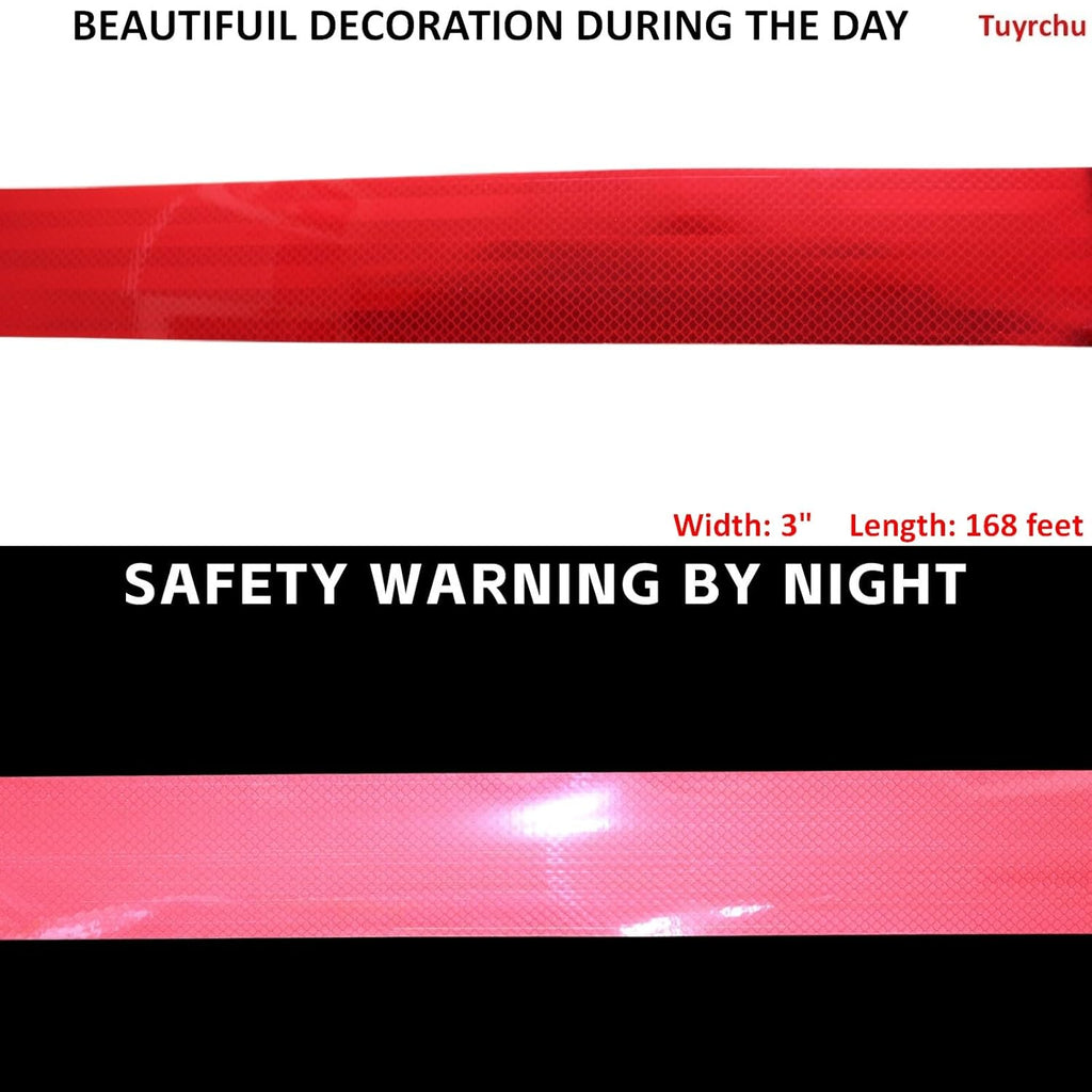 Non Fading Reflective Tape Red 3 inch, Outdoor Waterproof High Visibility Warning Industrial Marking Tape, Safety Stickers (68 feet)