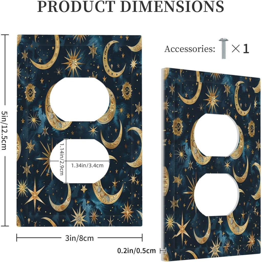 Outlet Covers Modern Abstract Sky Blue Gold Moon Sun Star 1 Gang Duplex Wall Plate Decorative Switch Plates Electrical Receptacle Faceplate Light Switch Cover for Bedroom Kids room Decor