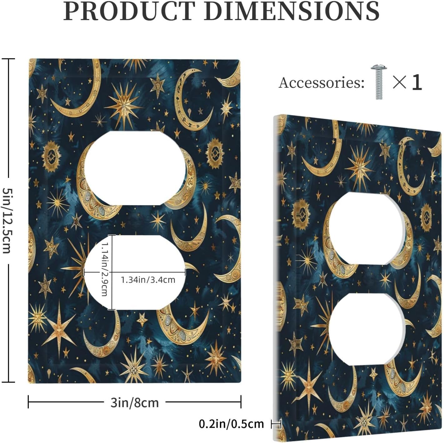 Outlet Covers Modern Abstract Sky Blue Gold Moon Sun Star 1 Gang Duplex Wall Plate Decorative Switch Plates Electrical Receptacle Faceplate Light Switch Cover for Bedroom Kids room Decor
