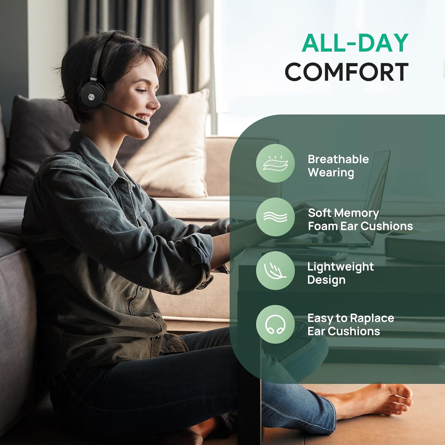 Yealink WH62 Portable Wireless Headset with DECT Dongle, 393 ft,Teams, Zoom Skype Certified, Office Work Headphones with 2X Noise Cancelling Mic, 13H Call Time, (Computer, Desk Phone)