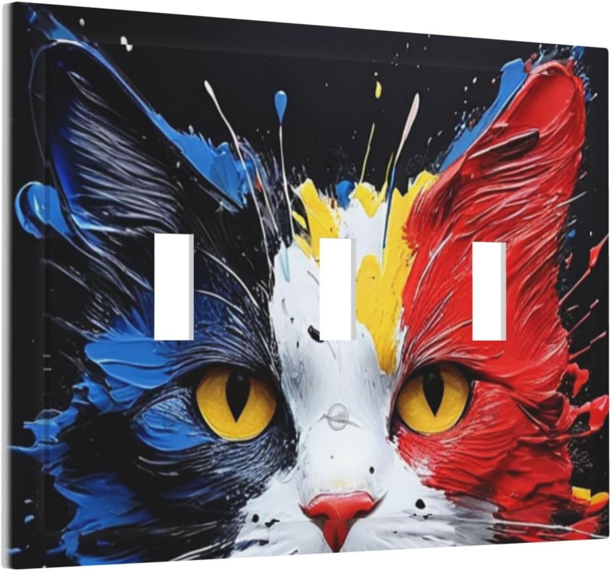 Decorative Light Switch Cover Plate Colorful Doodle Cute Funny Black Red White Cat 3 Gang Wall Plate Oversized Triple Toggle Switch Cover Plate Jumbo Faceplate