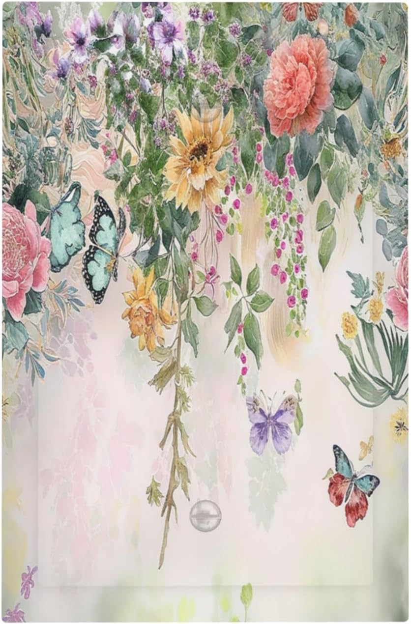 Rustic Floral Watercolor Flower Blossom Butterfly 1-Gang No Device Blank Wallplate Electrical Light Switch Covers Decorative Receptacle Face Plate Cover for Bathroom 5 X 3 IN