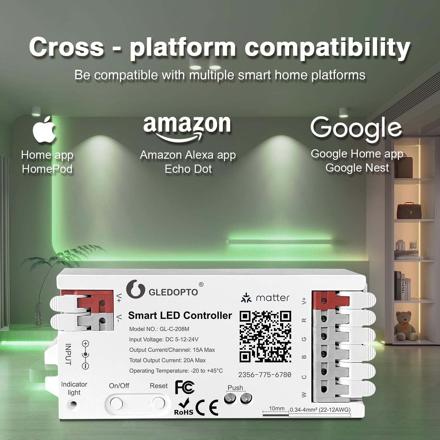 GLEDOPTO Alexa Connect Kit Matter LED Strip Light Controller RGBCCT PWM Dimming Work with Matter Echo Device Zero Touch Pairing Easy Wiring for RGBCCT Analog Strip Light (Matter Hub Require)
