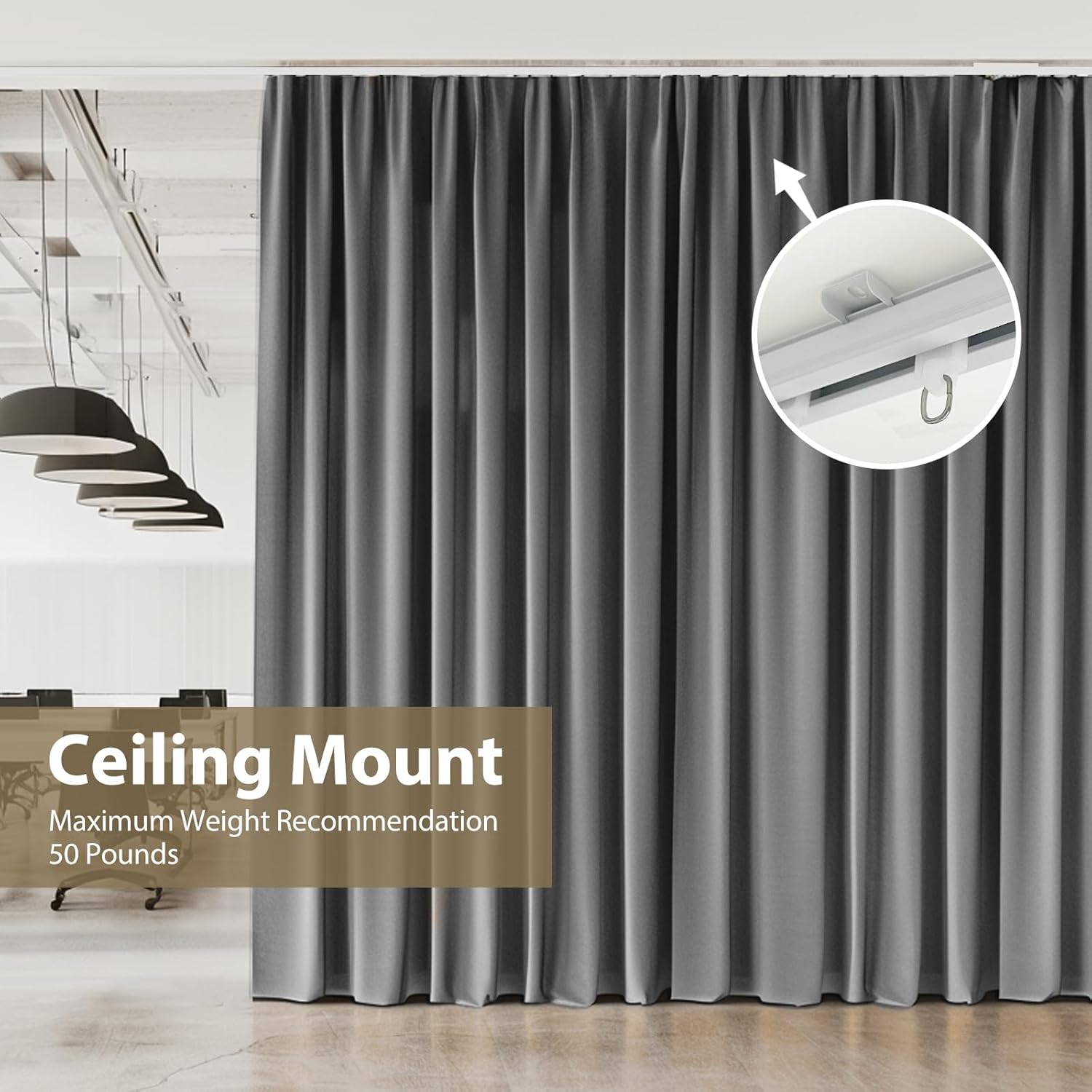 Ceiling Curtain Track - Heavy-Duty Curtains Rails Room Divider Shower RV Tracks Sliding Curtain Rods With Clips, White 15ft