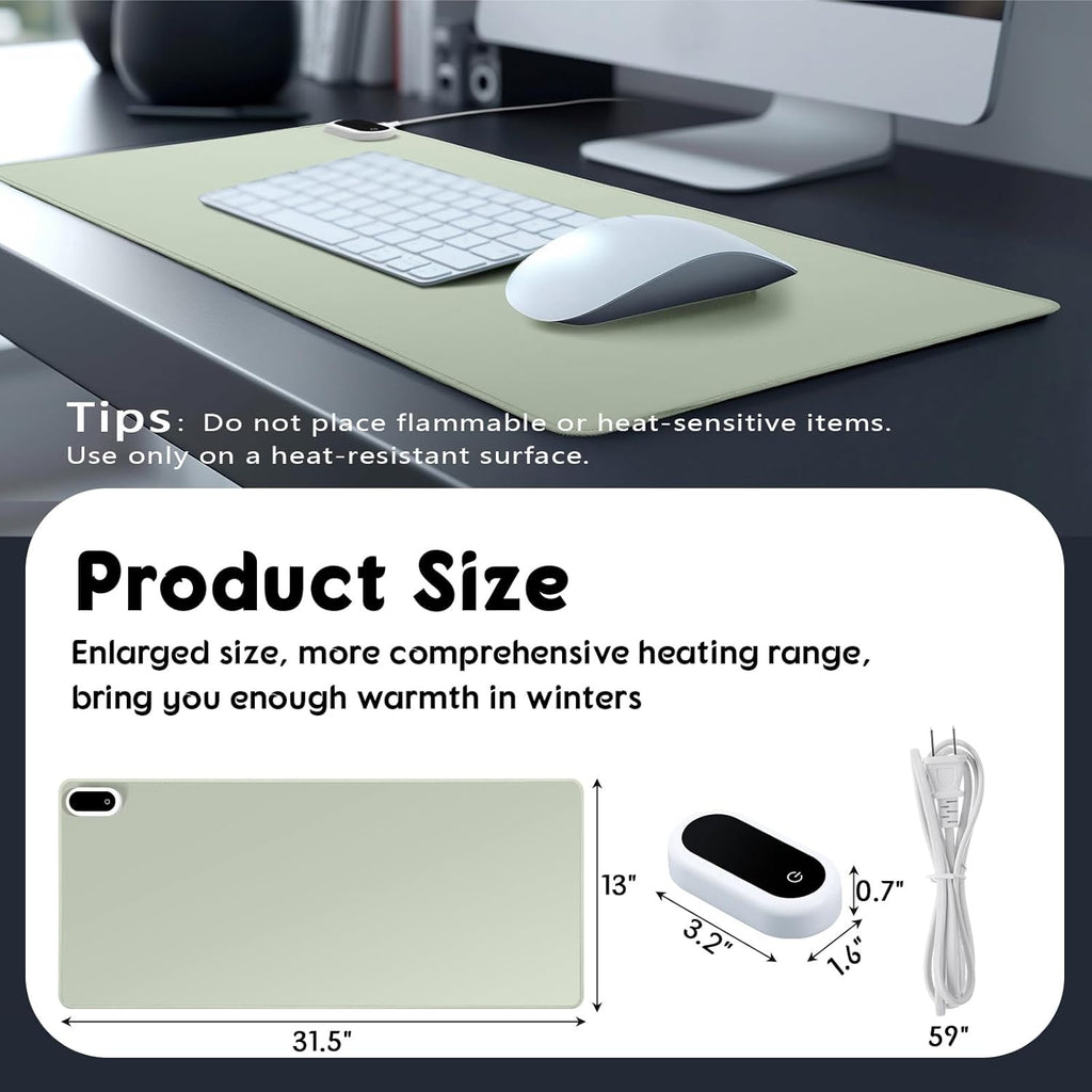 Konohan Heated Large Desk Mat PU Leather Warm Mouse Pad with 5 Heating Level & 4 Hour Auto Shut-Off Heating Keyboard Pad Warmer Gaming Mice Mat Only Supports 110v(Gray-Green Color,31.5" X 13")