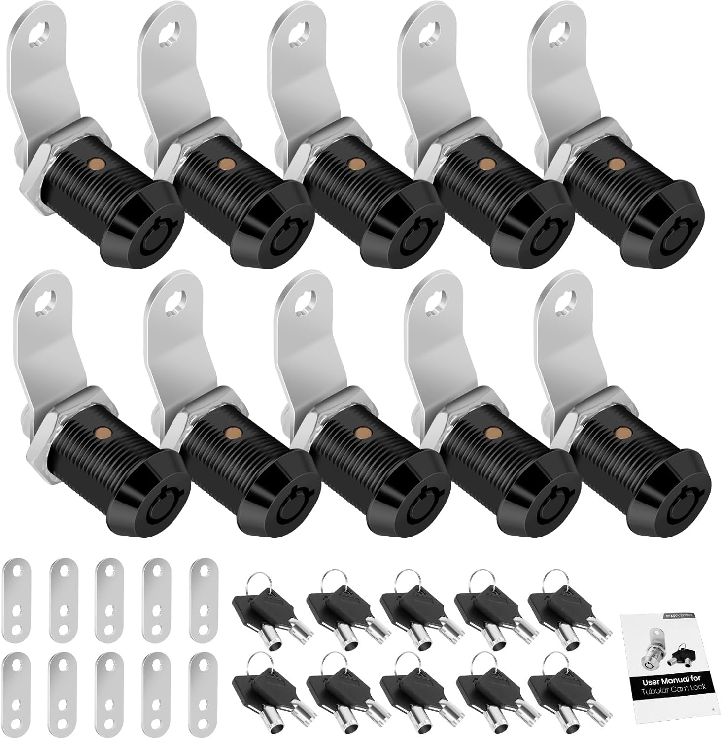 10 Pack Cabinet Lock with Keys, 7/8" RV Storage Locks Keyed Alike, RV Locks for Storage Door, Camper Cabinet Door Toolbox Lock Mailbox RV Cam Locks with Manual (Black -10 Pack, 7/8 Inch)…