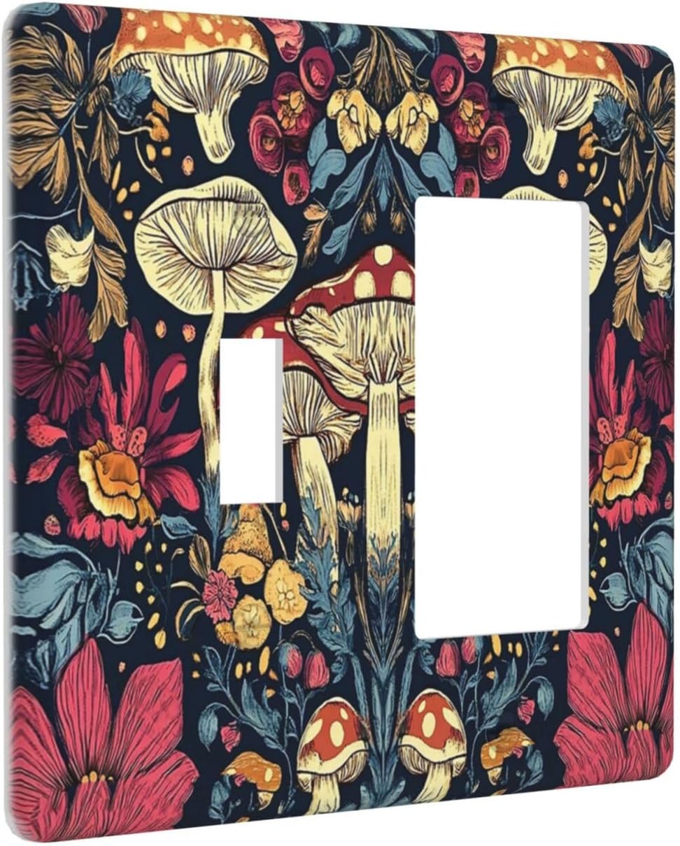 Outlet Covers Coloful Red Yellow Orange Magical Mushroom Forest 1 Toggle 1 Rocker Combo Light Switch Cover Plate Decorative Switch Plate Covers Electrical Wall Plate for Bedroom Home Decor