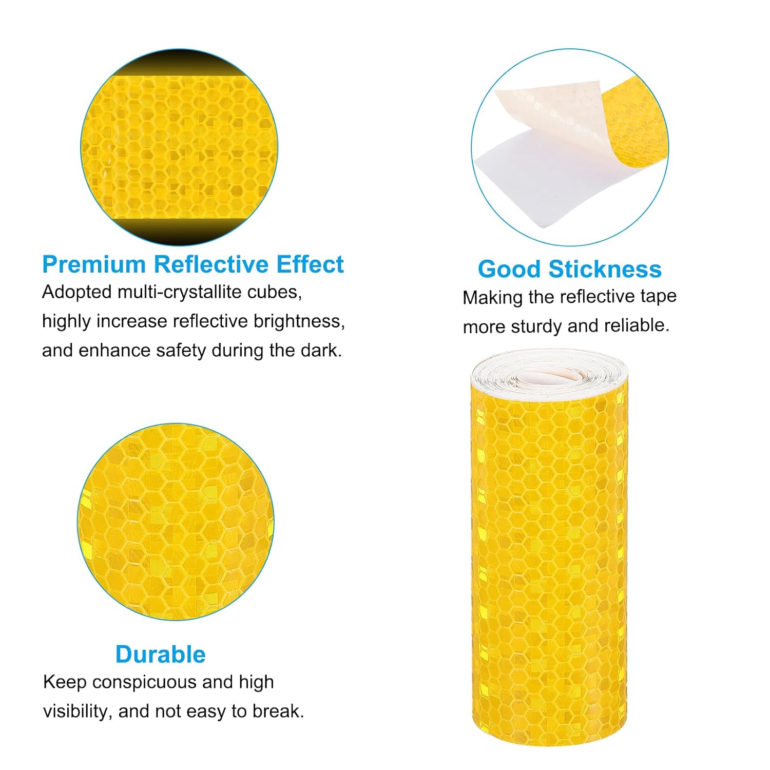 PATIKIL 4 Inch x 10 ft Reflective Tape, 1 Roll Waterproof Self Adhesive High Visibility Caution Warning Safety Tape Reflector with Scraper for Trucks Trailers Cars, Yellow