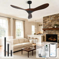 Smart Ceiling Fan no Light, 52 Inch Outdoor Ceiling Fan Without Light, Compatible with Alexa/Google/App, 3 Solid Wood Blades, Modern Wood Fan for Patio, Bedroom, Living Room,Dark Walnut