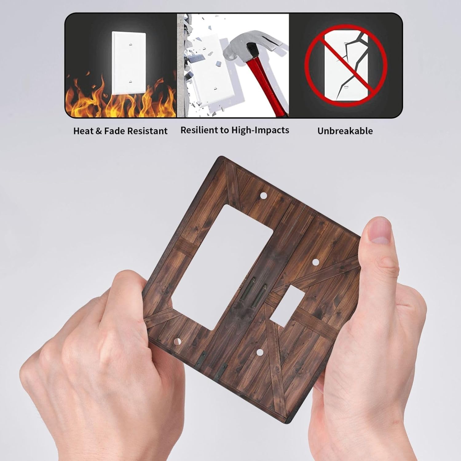 Decorative Outlet Covers Vintage Brown Farmhouse Barn Door 2 Gang Light Switch Cover Plate Single Toggle 1 Rocker Wall Plates for Electrical Outlets Switch Plate Covers for Bedroom Home Decor