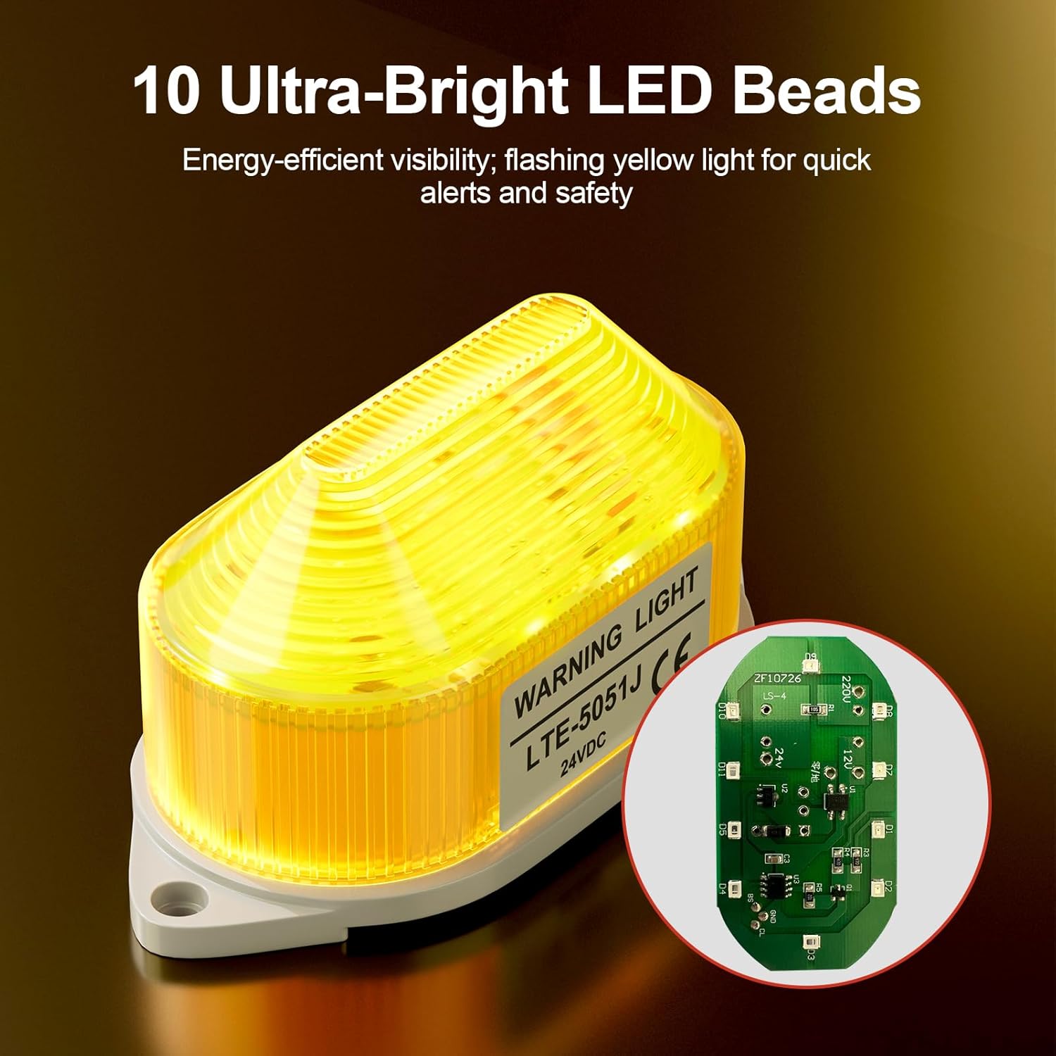 DC24V Strobe Siren Industrial Warning Light with Yellow LED and 105dB Buzzer, Ultra-Bright Signal Flashing Alarm Light for Safety and Alert, Oval