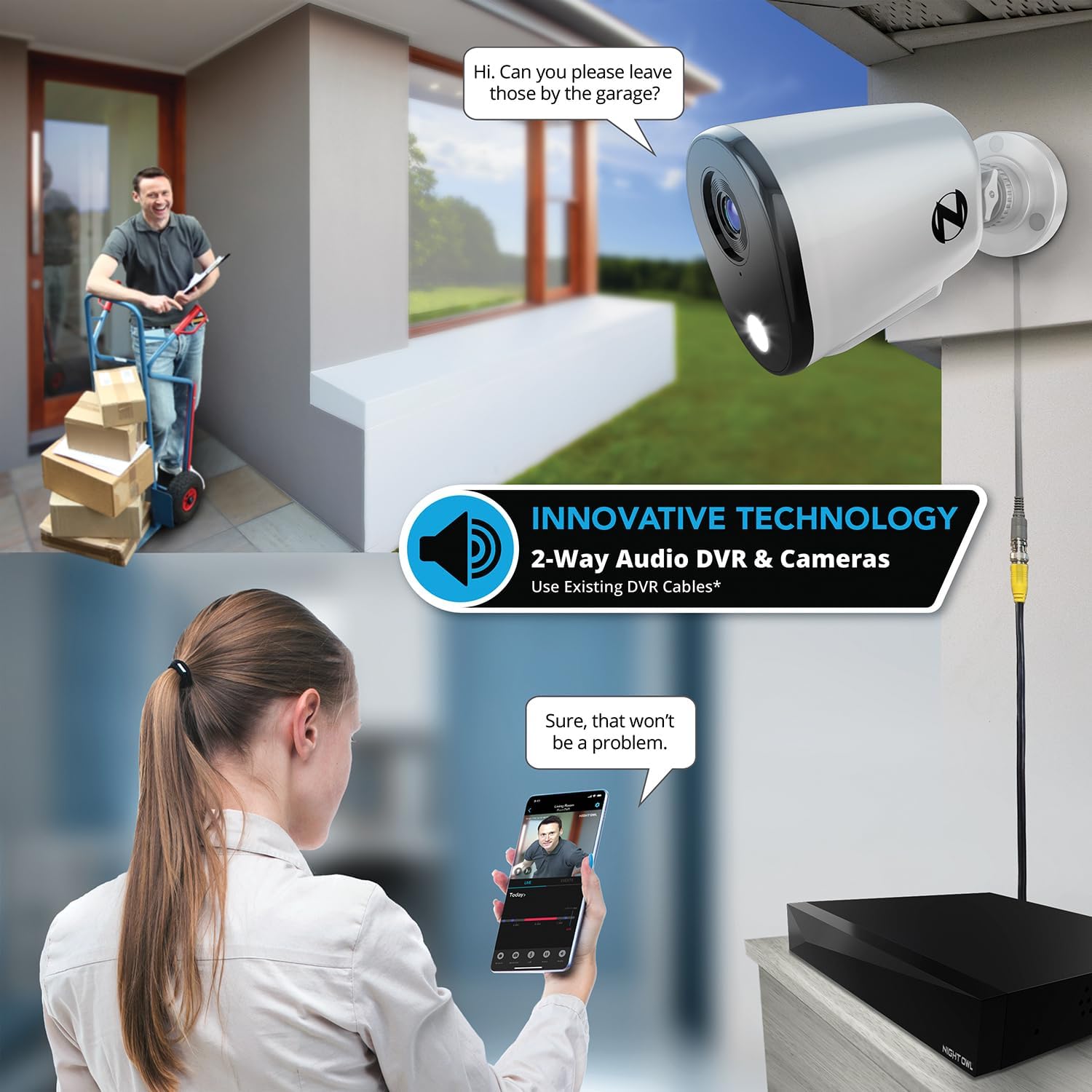Night Owl 2-Way Audio 20 Channel DVR Video Home Security Camera System with (10) Wired 1080p HD Indoor/Outdoor Deterrence Cameras and 1TB Hard Drive (Add up to 4 Wi-Fi Cameras) (10 Camera)