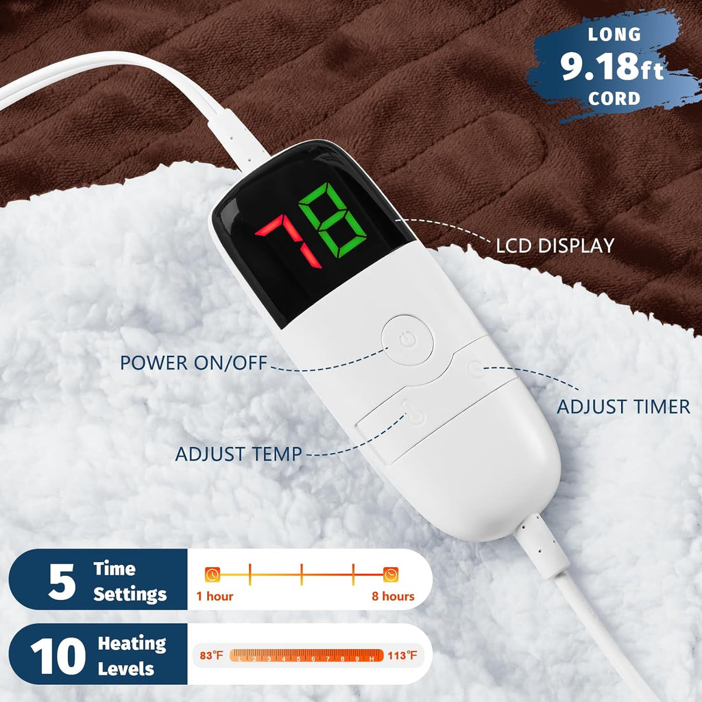 BOMOVA Heated Electric Blanket Full Size - 72" x 84" Heating Blanket with 10 Heating Levels & 8 Hours Auto Off, Warm Flannel Blanket, Christmas Birthday Gifts for Women