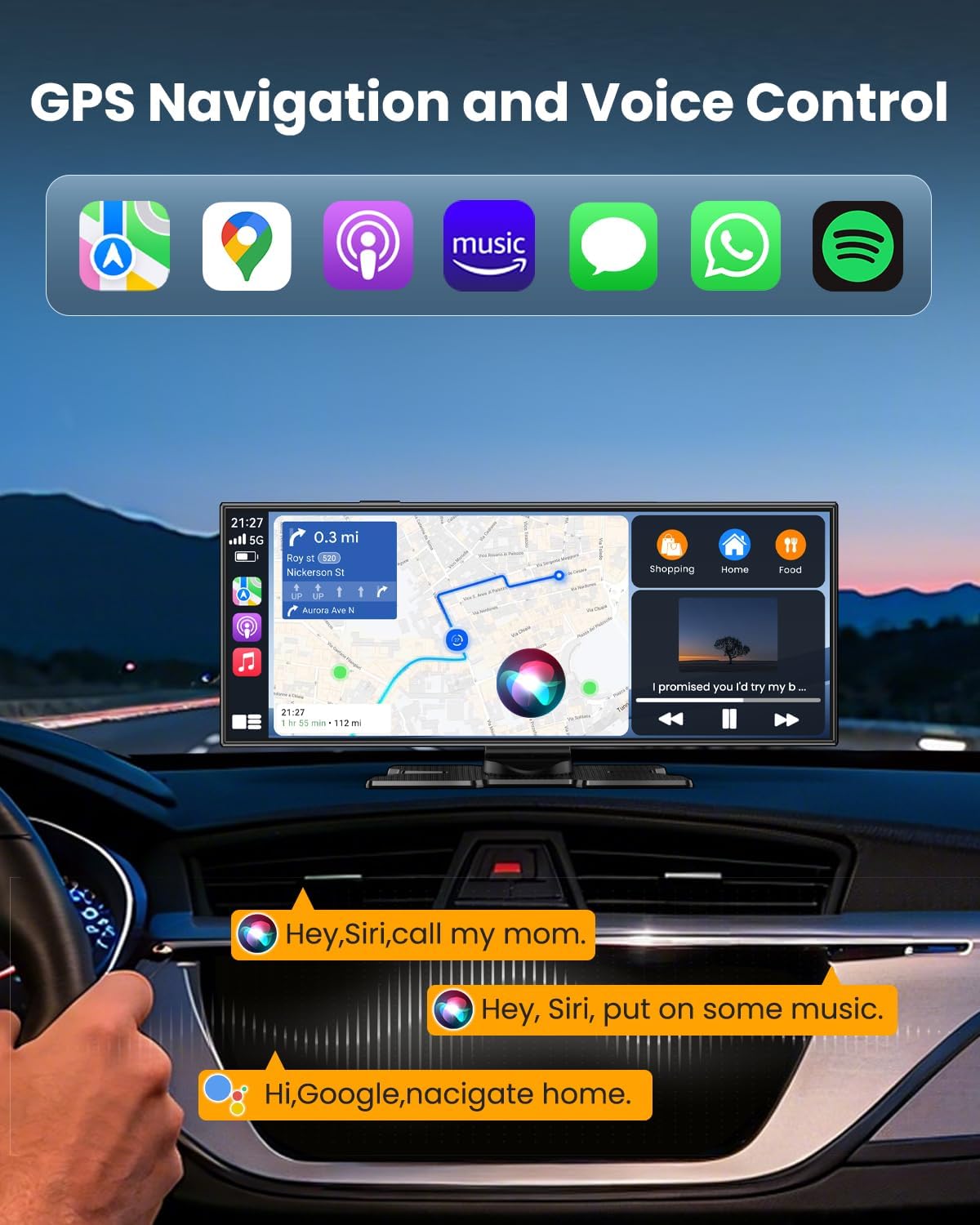 Largest 11.5"Wireless CarPlay Screen for Car,Portable A-pple Car Play & Android Auto,HD Touchscreen with 4K Dash Cam,Backup Camera,Bluetooth, Navigation,Voice Control,GPS,Mirror Link, for All Vehicles