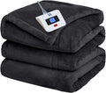 Sealy Heated Electric Blanket Twin Size, Flannel Electric Blanket with 10 Heating Levels & 1-12 Hours Auto Shut Off, Fast Heating Warming Blanket, Machine Washable, Grey, 62 x 84 Inch