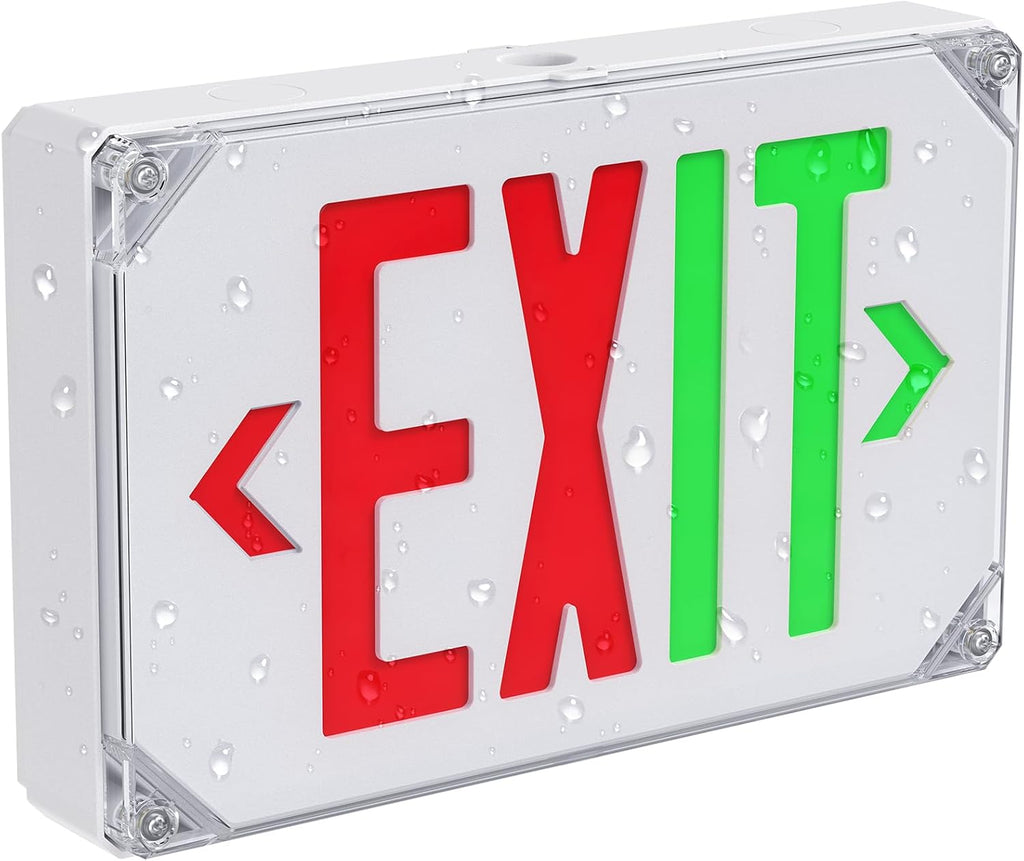 Wet Location Exit Sign,Exterior Weatherproof LED Exit Light with Battery Backup,Switchable Red/Green Colors,Double Sided Emergency exit sign,Outdoor Waterproof Hardwired Emergency Exit Light,120V/277VAC,UL Listed(1 Pack)