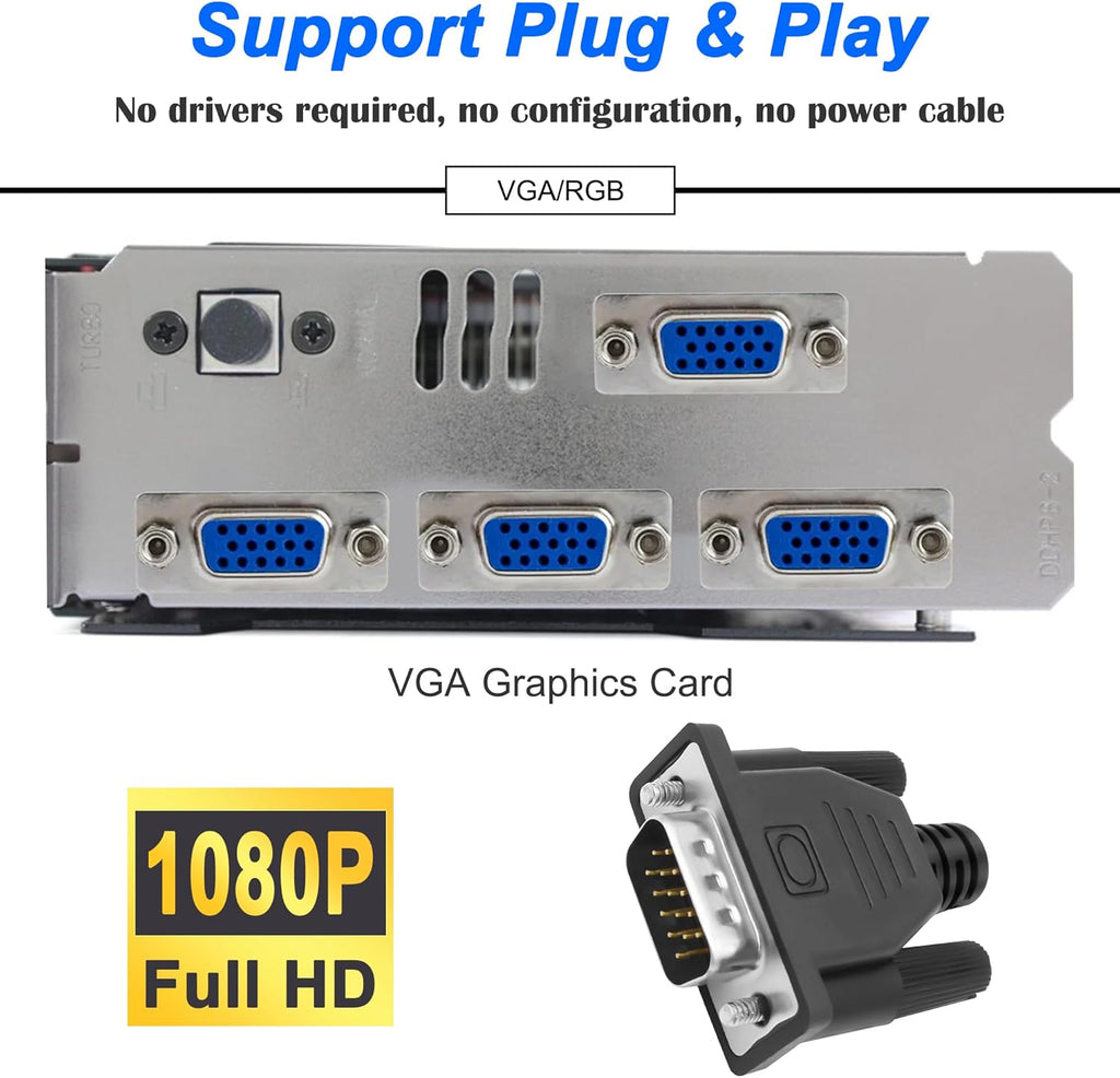 MEIRIYFA VGA Dummy Plug Headless Ghost Display Emulator, VGA Virtual Display RGB Monitor Dummy Plug Headless Ghost Display Emulator 1920x1080P@60Hz (2Pack)