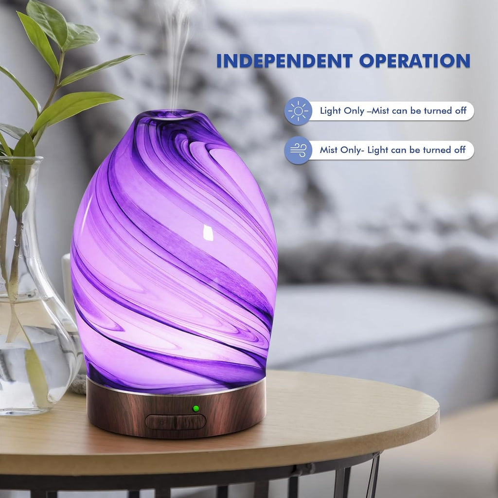 Essential Oil Diffuser Aromatherapy Diffuser -150ml Art Glass Aroma Diffuser for Home Ultrasonic Cool Mist Diffuser with Auto Shut-Off Protection,7 Colors Light for Home Office SPA Yoga Decor & Gift
