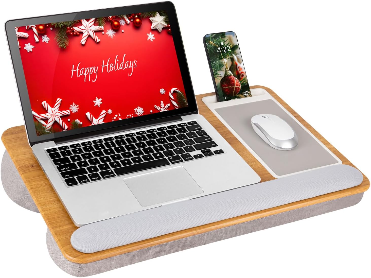 LAPGEAR Home Office Pro Lap Desk with Wrist Rest, Mouse Pad, and Phone Holder - Oak Woodgrain - Fits up to 15.6 Inch Laptops - Style No. 91599