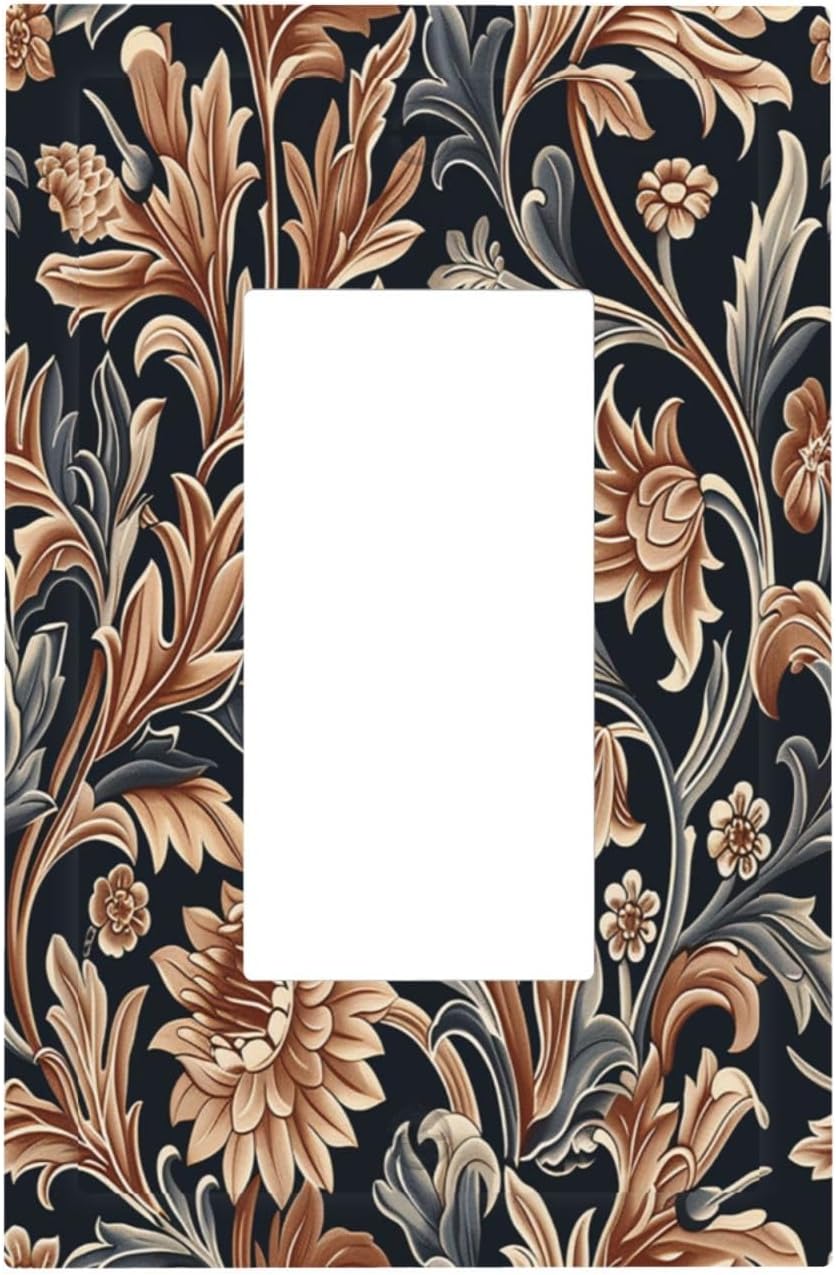 Decorative Outlet Covers Vintage Grey Plant Leaves Brown Flowers 1 Gang Single Rocker Light Switch Cover Plate Wall Plates GFCI Faceplate for Bedroom Home Decor
