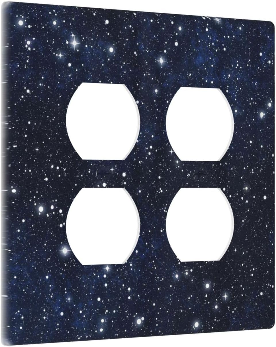 Decorative Outlet Covers Blue Galaxy Universe Space Stars 2 Gang Wall Plate Cover Double Duplex Receptacle Two Switch Light Switch Cover Plate Jumbo Dual Faceplate for Home Decor
