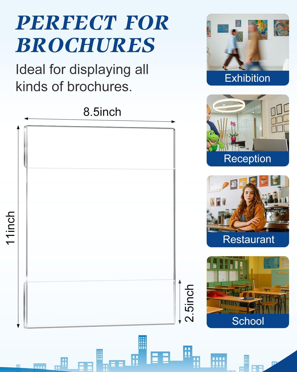 20 Pack Acrylic Sign Holder 8.5 x 11 Wall Mount Sign Holders, Clear Acrylic Wall Frame with Double Sided Tape for Office, Home, Business-Vertical (20 Pack)