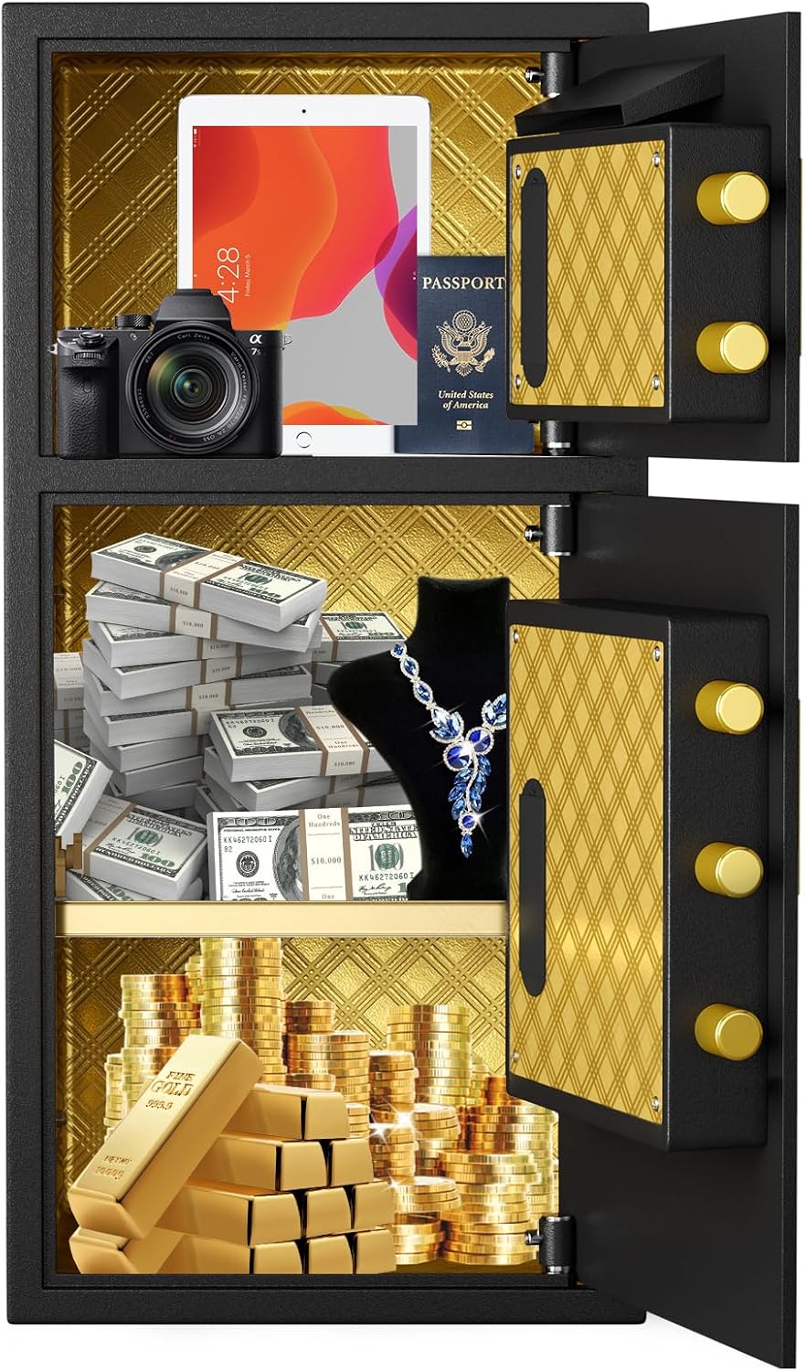 6.0 Cu Ft Large Double-Door Coin-Operated Digital Safe with Fireproof & Waterproof Bag,Hidden Code,Coin Slot,Thickened All-Steel Construction,Extra Storage,Wall/Floor Mountable for Home/Office/Hotel