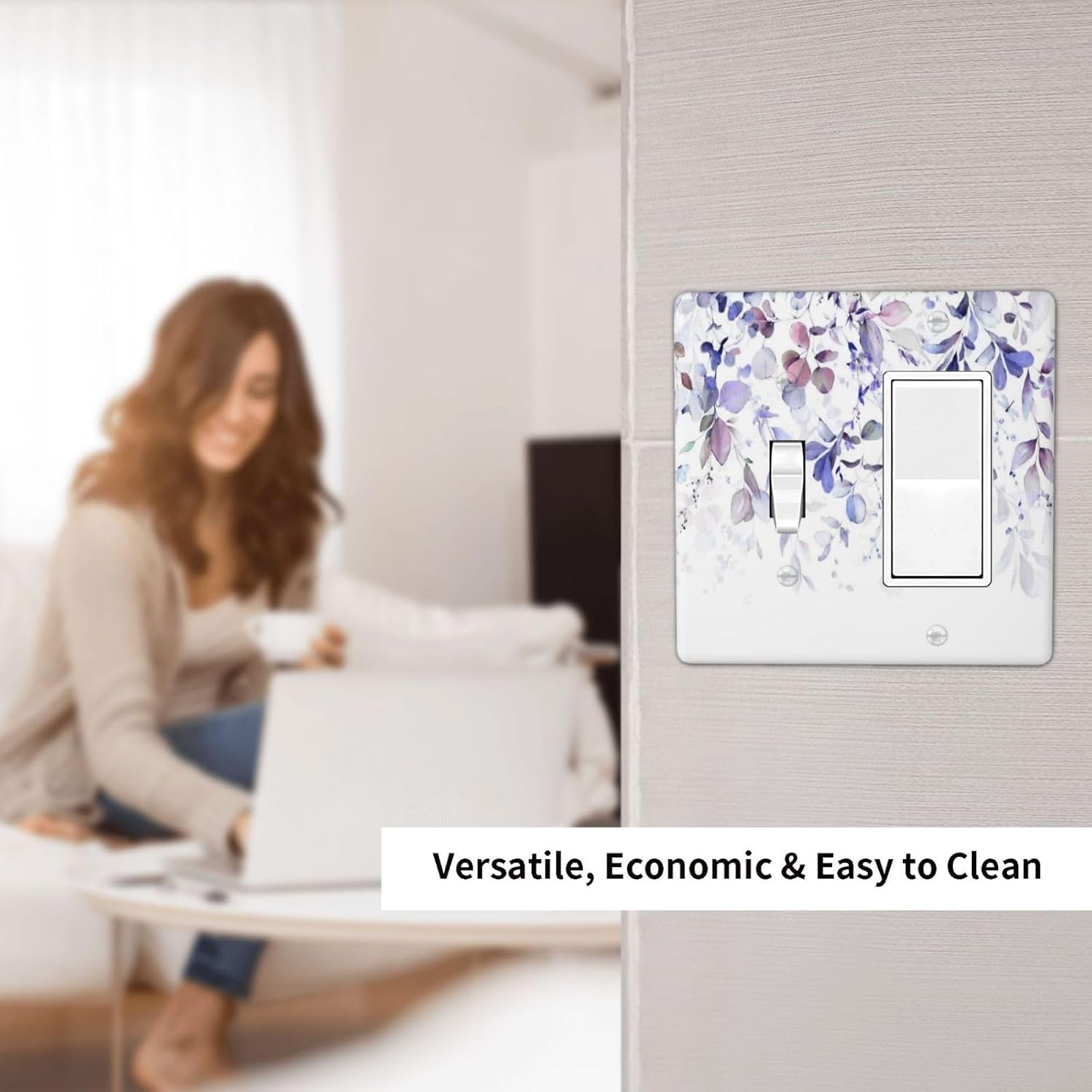 Purple Eucalyptus Watercolor Floral Rustic Leaf Outlet Covers 1 Toggle 1 Rocker Combination Decorative Wall Plate Electrical Switch Plates Light Switch Cover Plate for Farmhouse Home Decor