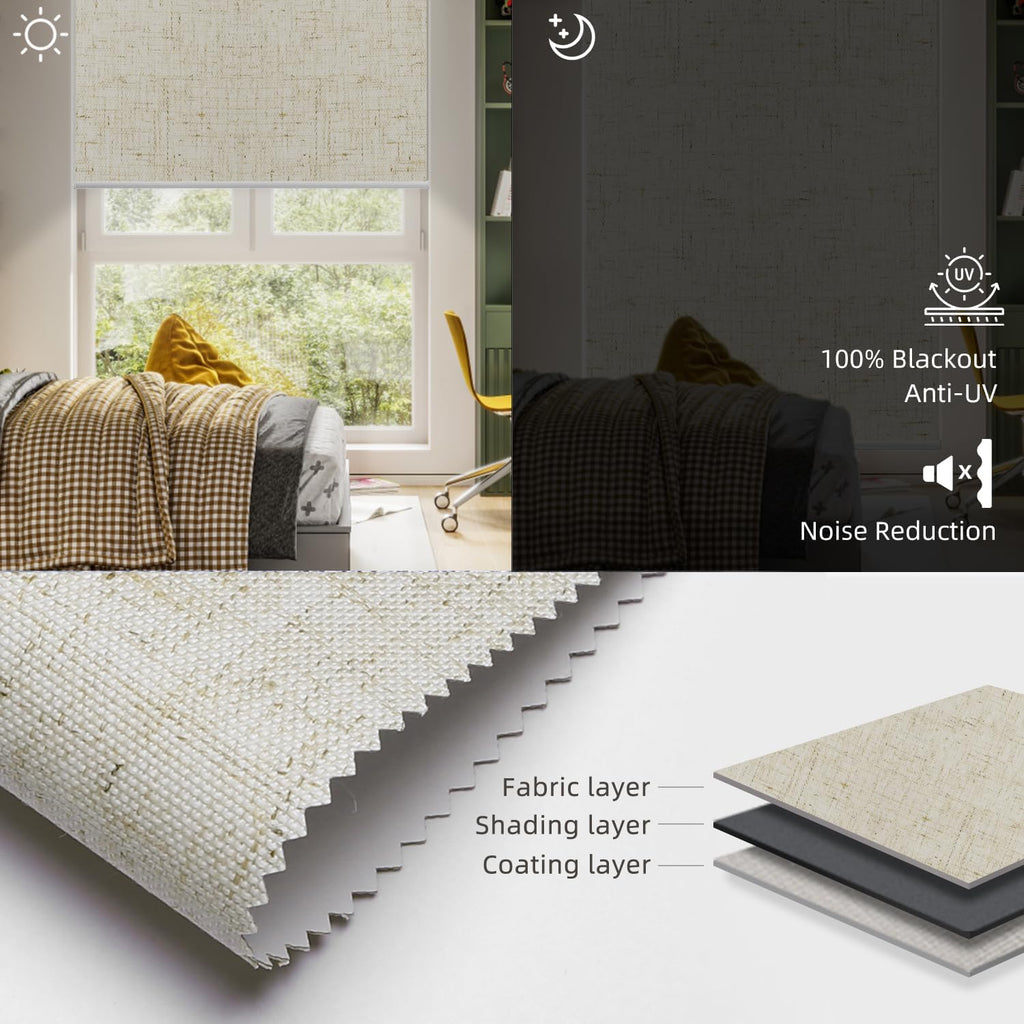 SmartWings Motorized Blinds Shades for Windows Remote Control Smart Blind Shade Work with Homekit Z-Wave Alexa Automatic Roller Shade Blackout Electric Blind Custom up 110" W X 130" H (Linen Stone)
