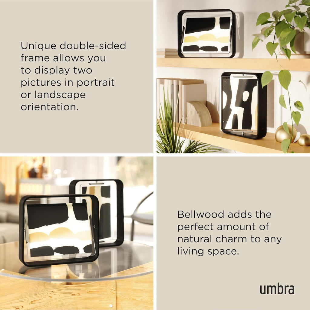 Umbra Bellwood 8x10 Desk Picture Frame with Bent Wood Trim and Two-Sided Rotating Display, Walnut