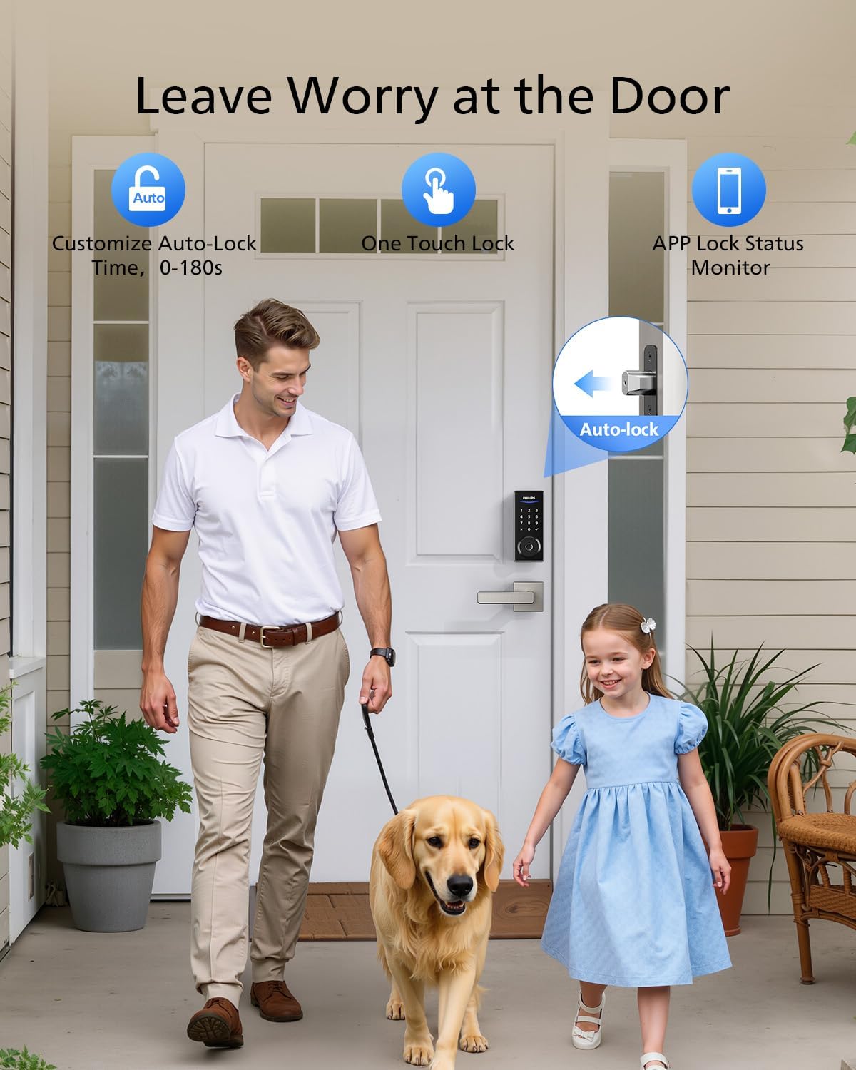 Philips WiFi Smart Lock with Handle, Fingerprint Keyless Entry Door Lock with WiFi Bridge, Smart Locks for Front Door with Handle Set, APP Remote Control, Work with Alexa&Google Assistant, Auto-Lock