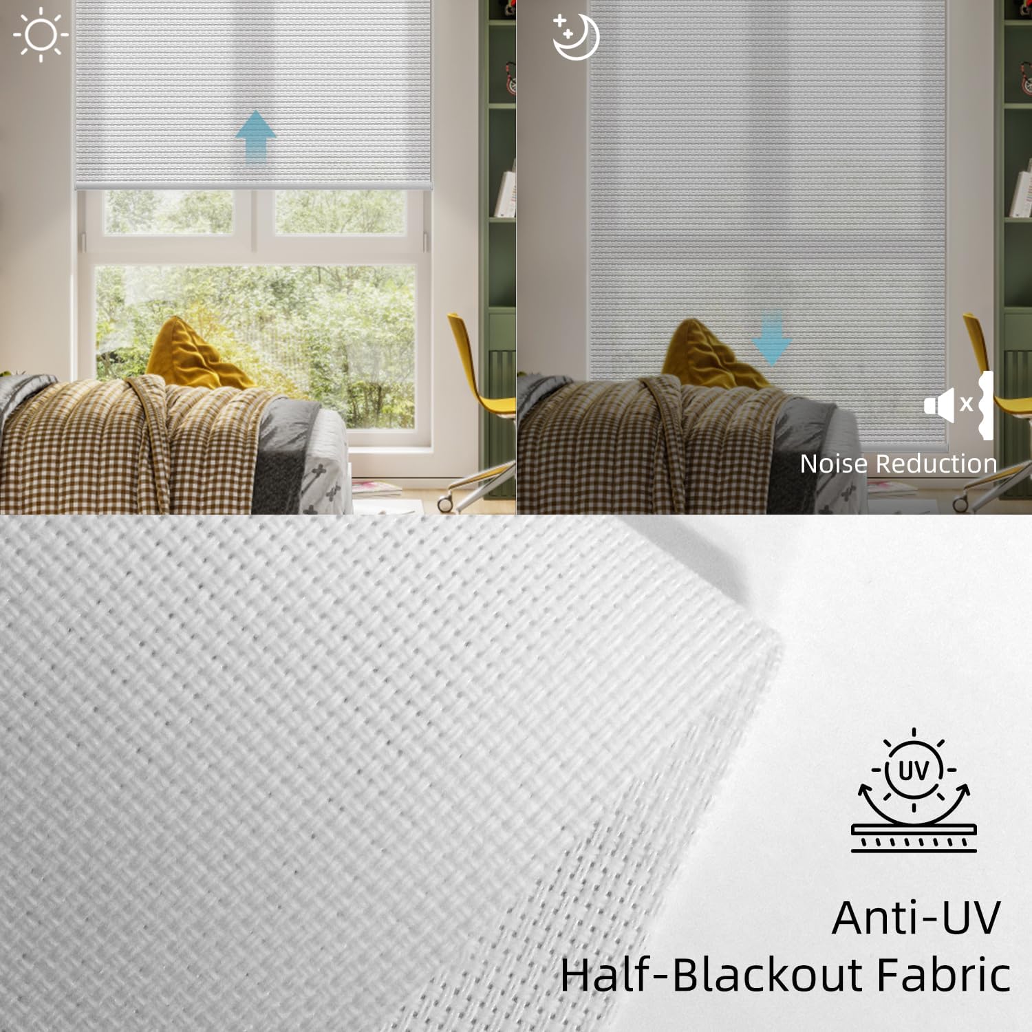 SmartWings Motorized Roller Shades 5% Openness Work with Homekit, Alexa SmartThings Google, Zigbee Motor Smart Blinds for Windows, Cordless Remote Control Window Shades, Rechargeable, Customized, Ice