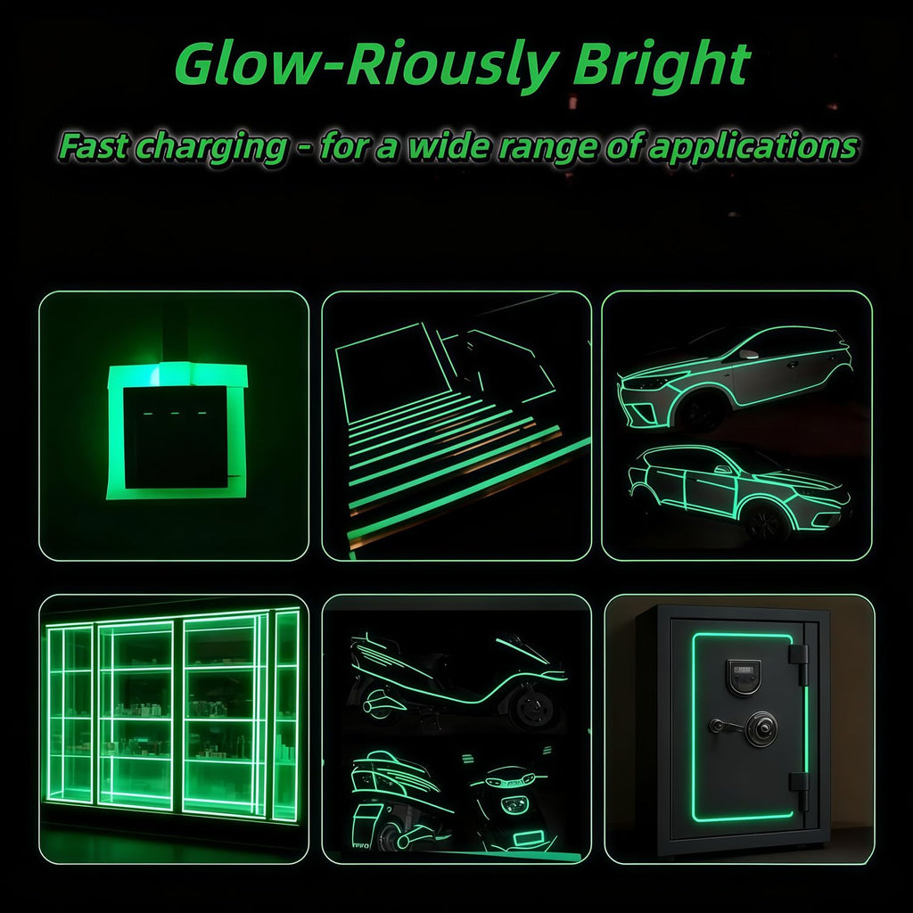 Glow in The Dark Tape 0.5Inch x 50FT - High Visibility Reflective Tape, Waterproof Adhesive Glow Tape for Stairs, Steps, Halloween DIY, Bikes, Cars, Safety Signs