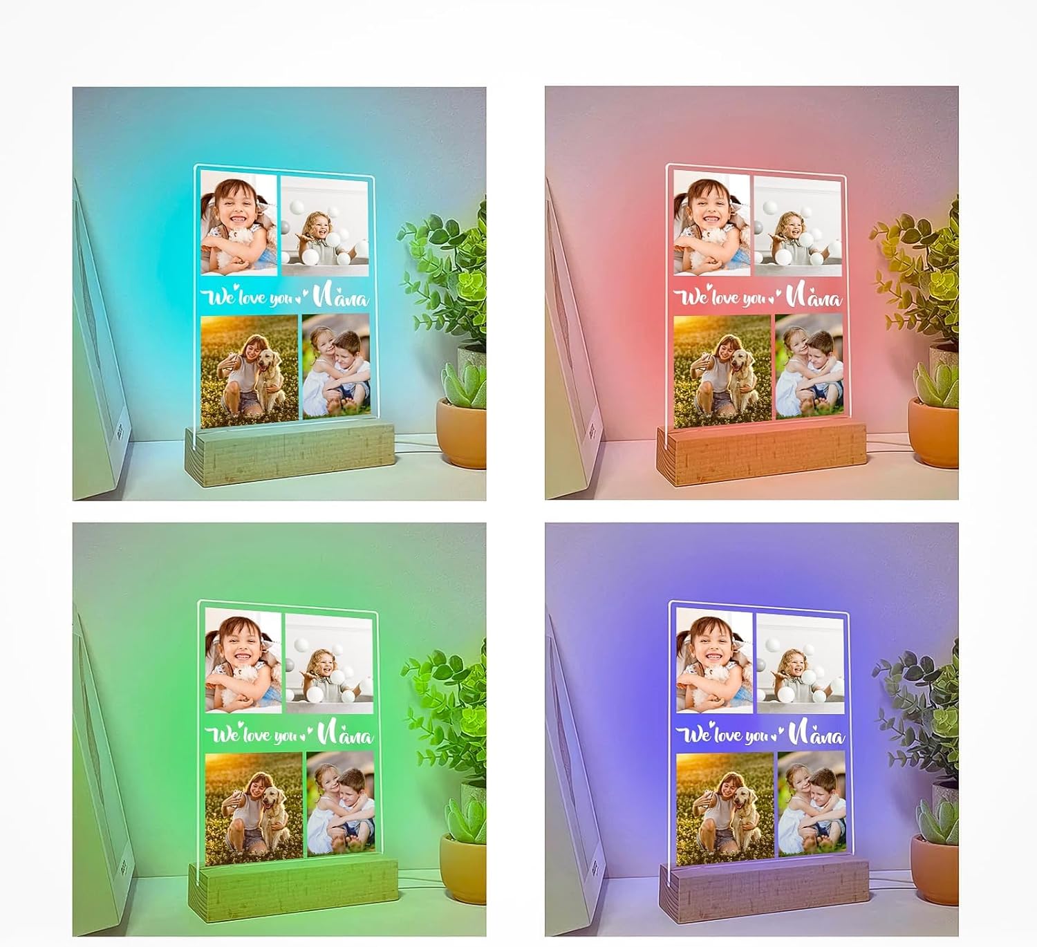Custom Picture Frame with Photo, Personalized Photo Frame with Night Light, Customized Photo Frames, Personalized Valentines Day Gifts for Girls, Boys, Kids
