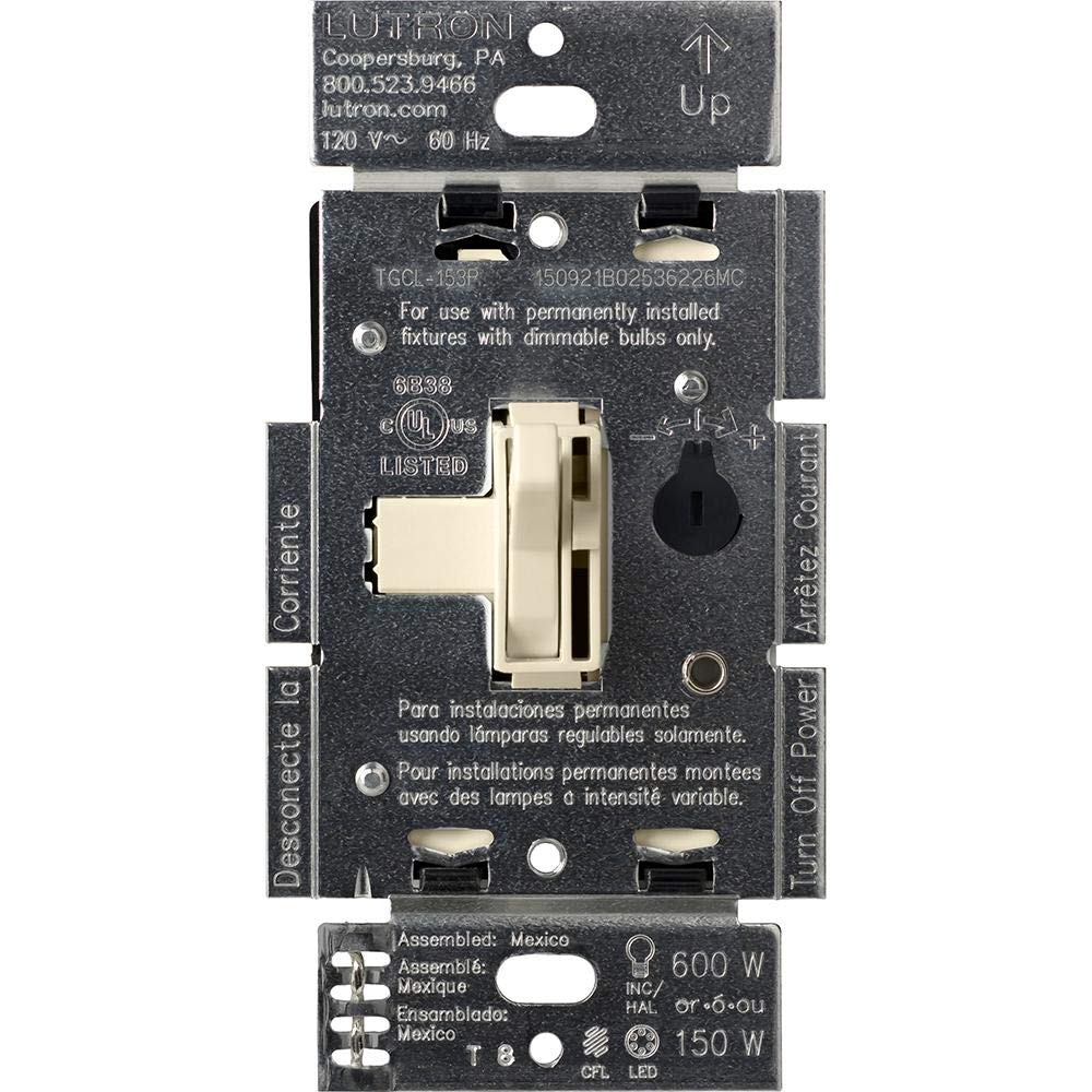 Lutron Ariadni/Toggler LED+ Dimmer Light Switch for Dimmable LED, Halogen and Incandescent Dimmer Switch, 150W, Single-Pole/3-Way, AYCL-153P-AL, Almond