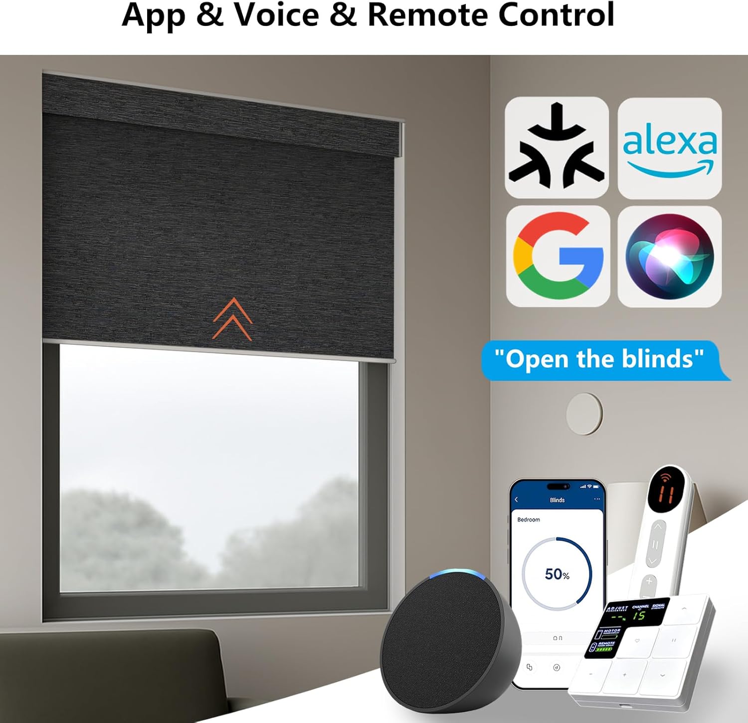 Smart Motorized Blinds – 100% Blackout Roller Shades with Remote, Alexa/Google Home/Siri Control, Matter Compatible, Wireless Rechargeable Battery, Custom Sizes for Windows & Sliding Doors
